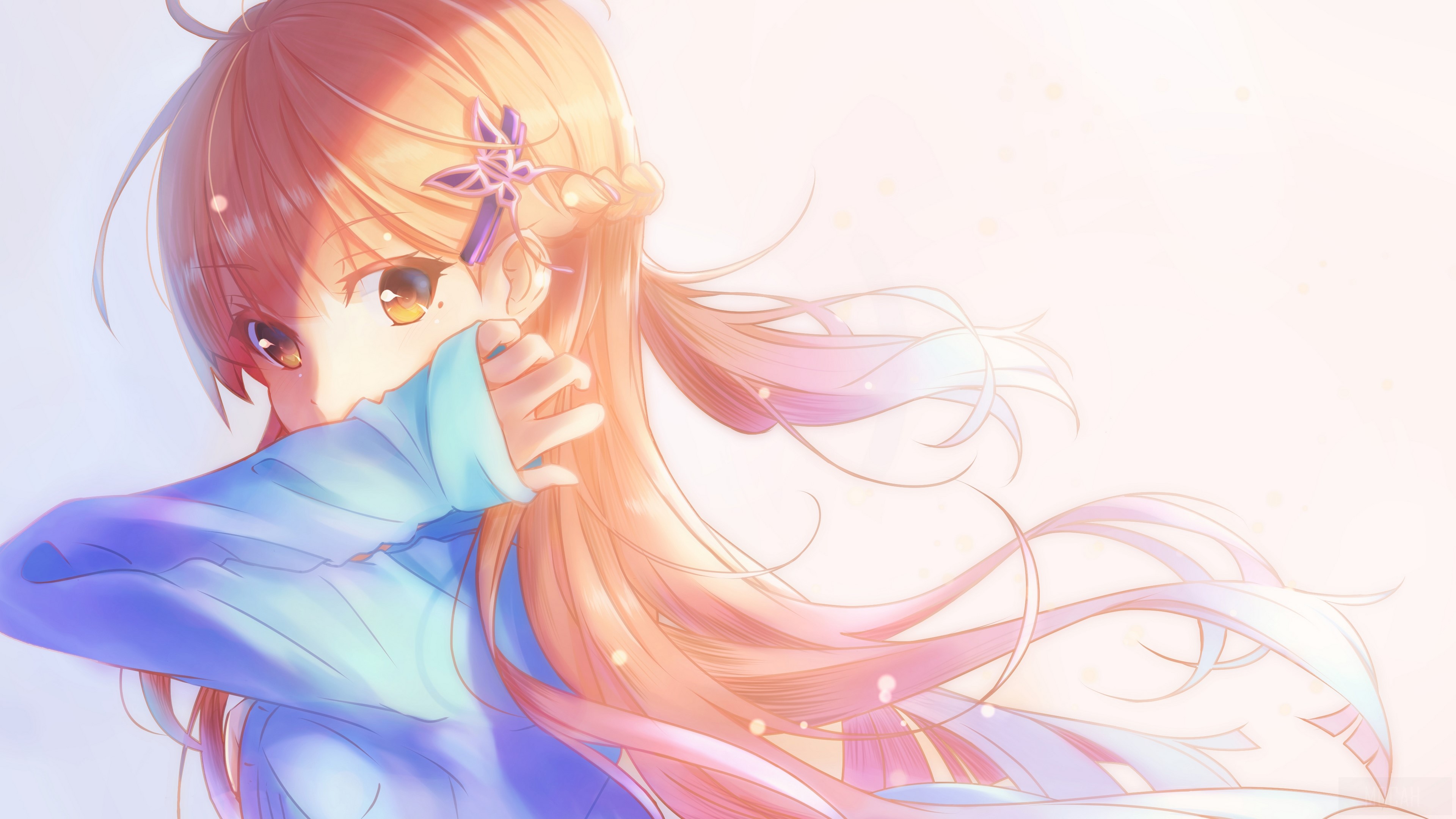 Anime girl with butterfly hair clip HD Wallpaper