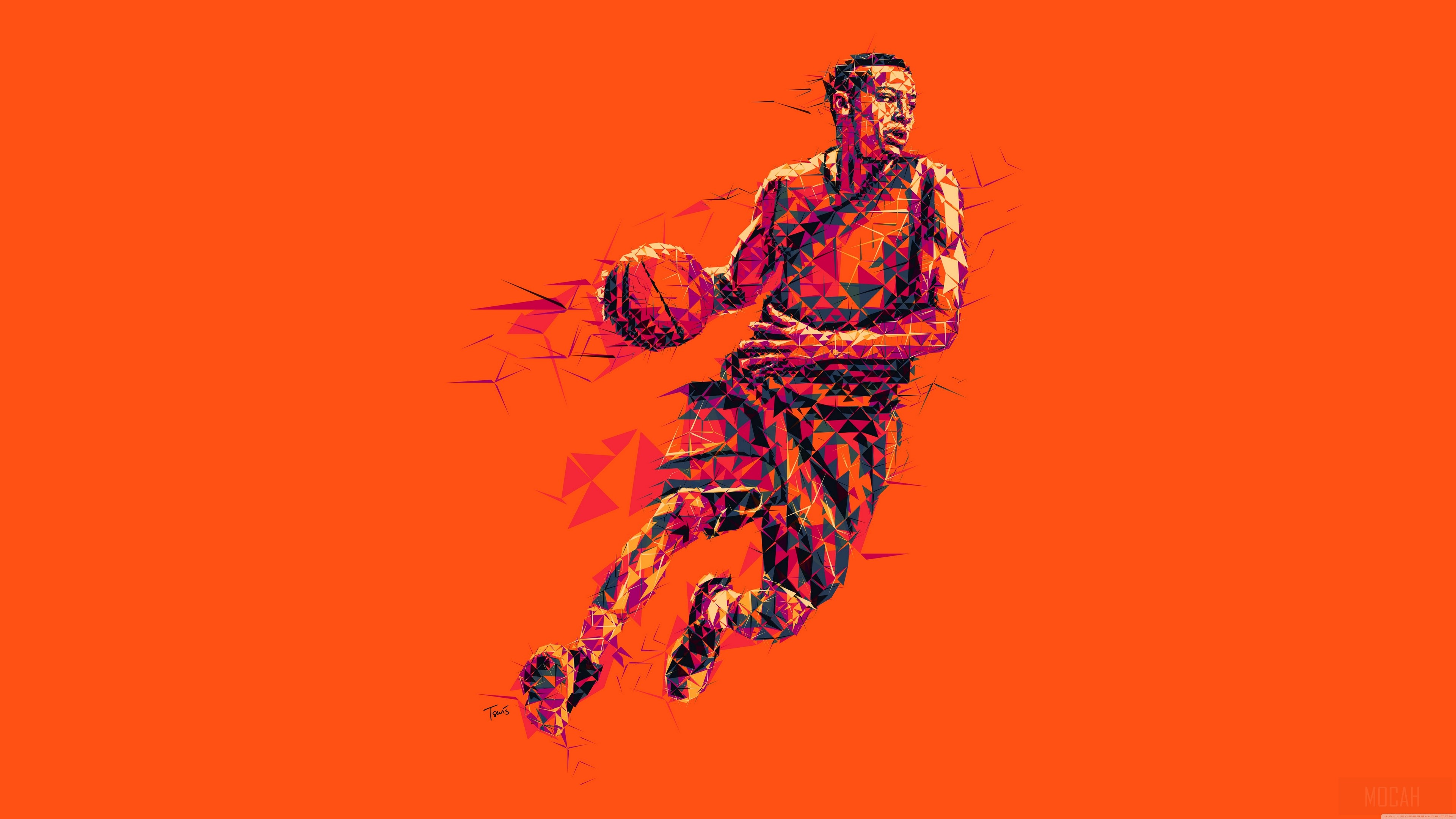 Basketball player dribbling ball, abstract geometric style HD Wallpaper