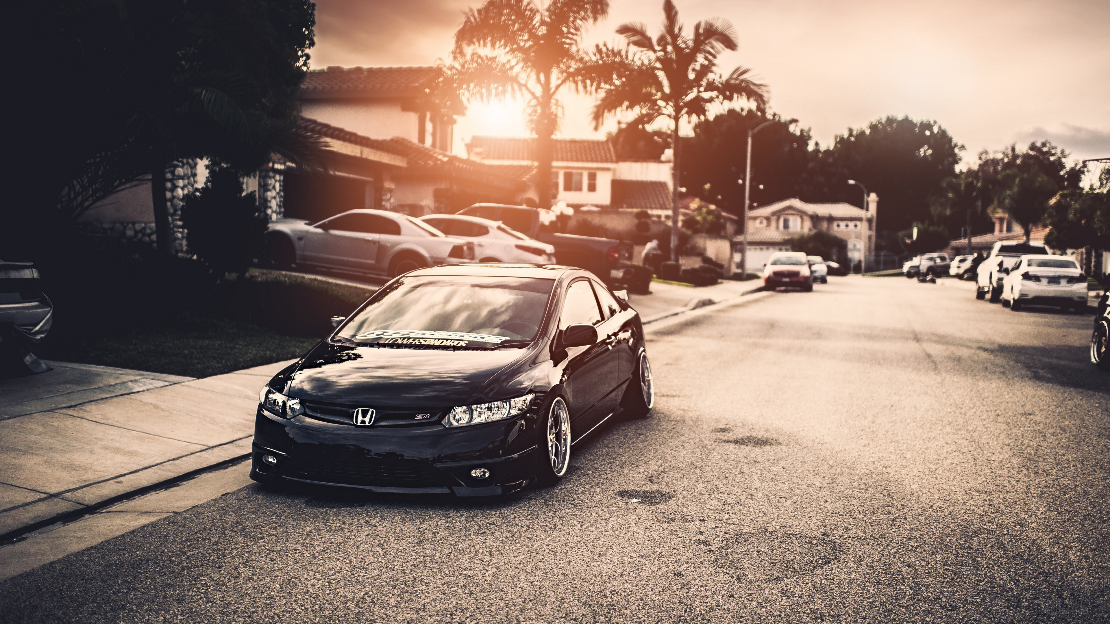 Black Honda Civic Coupe on Street HD Wallpaper