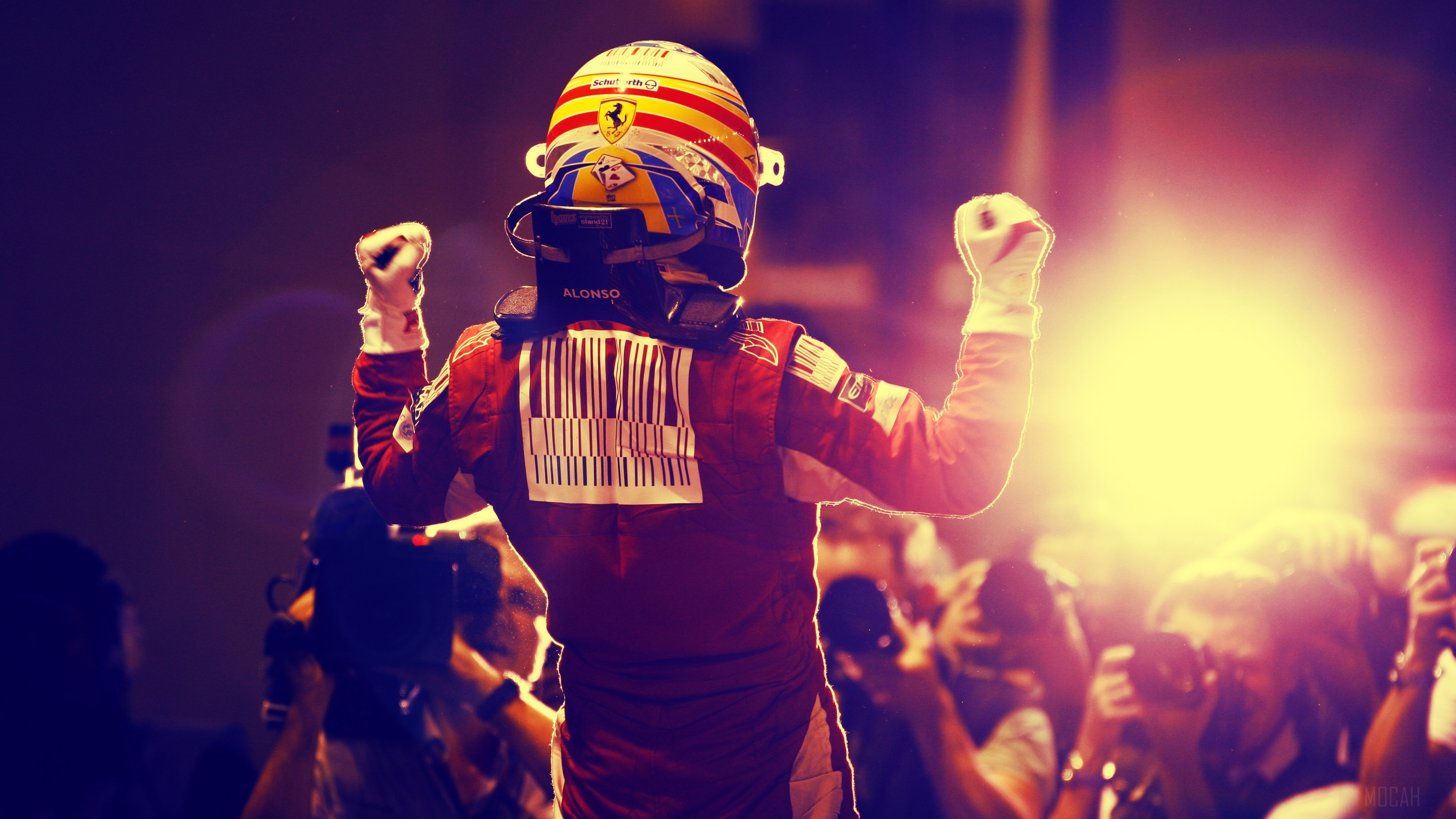 Fernando Alonso celebrating victory HD Wallpaper