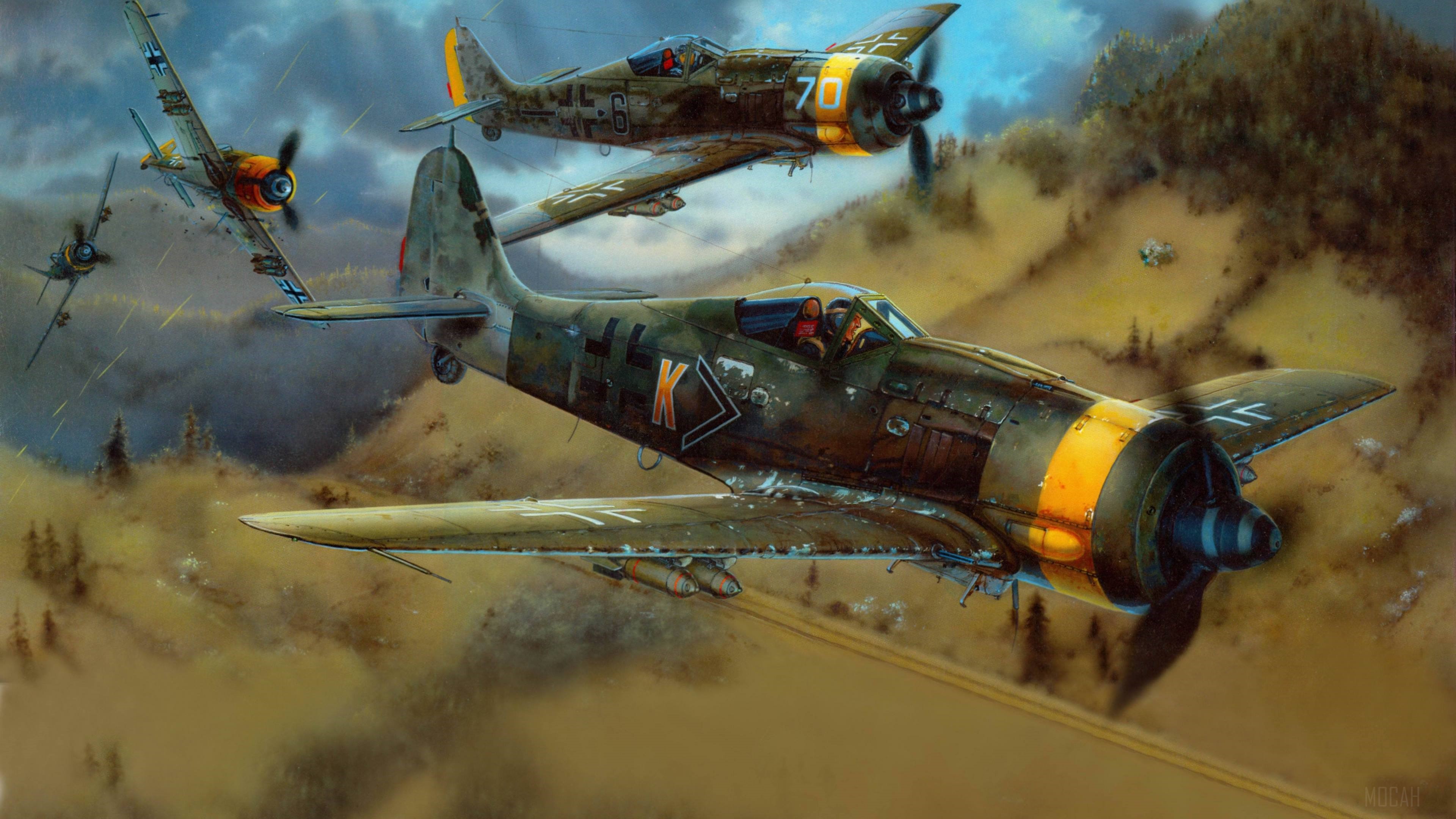 German Focke-Wulf Fw 190 fighter planes in flight HD Wallpaper
