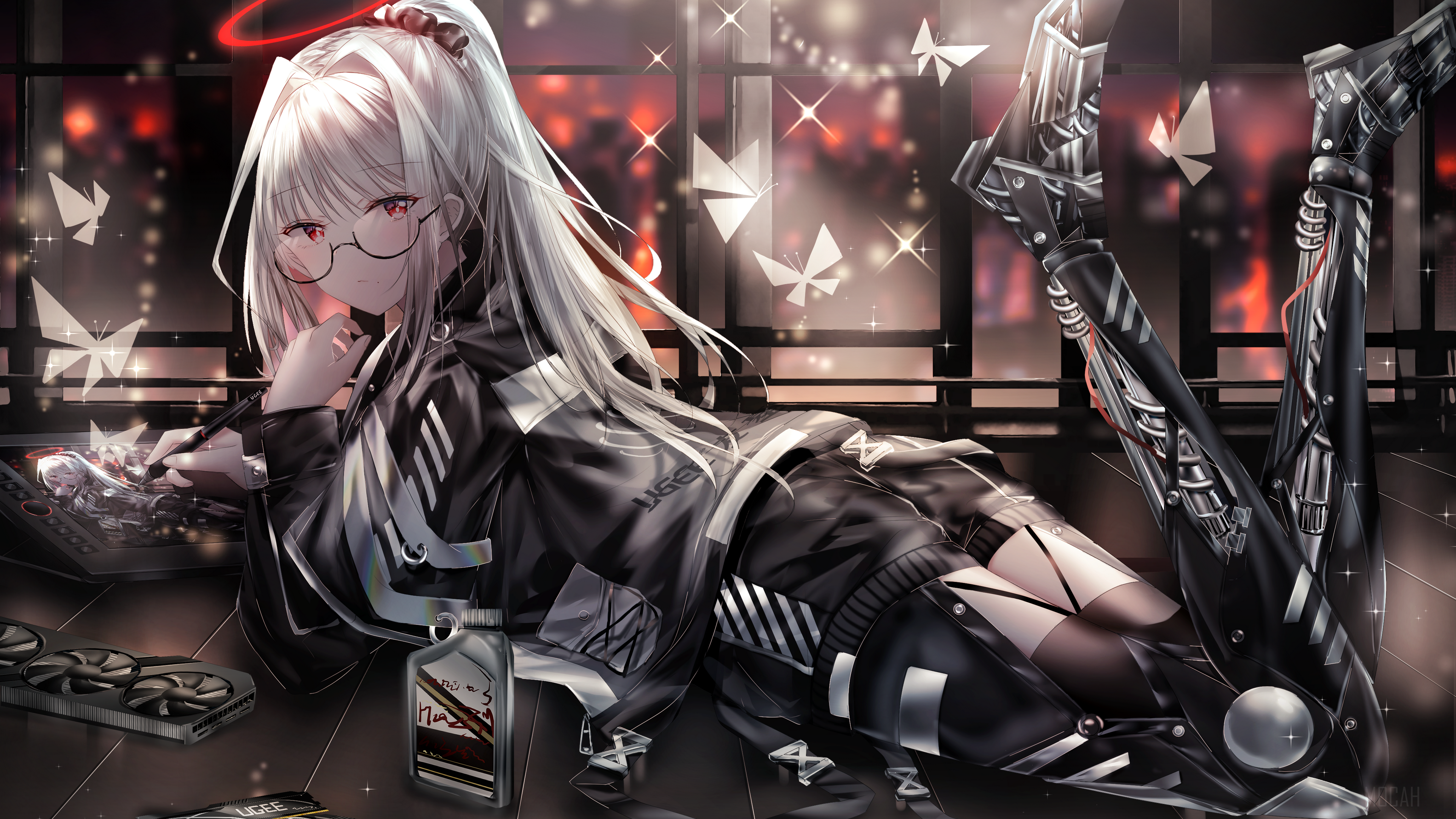 Girl with White Hair and Glasses 4K HD Wallpaper