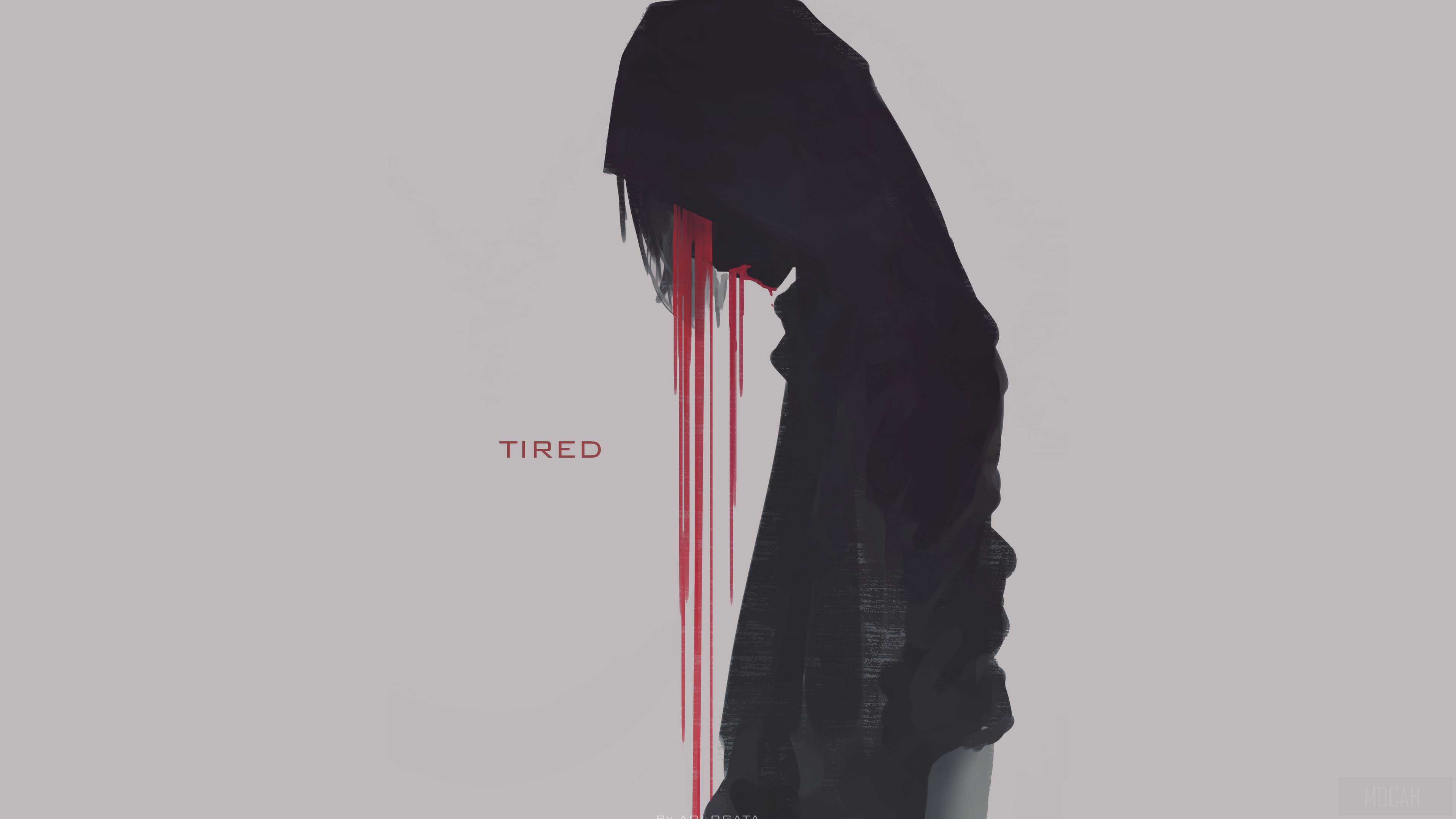 Tired Hooded Figure with Red Tears 4K HD Wallpaper