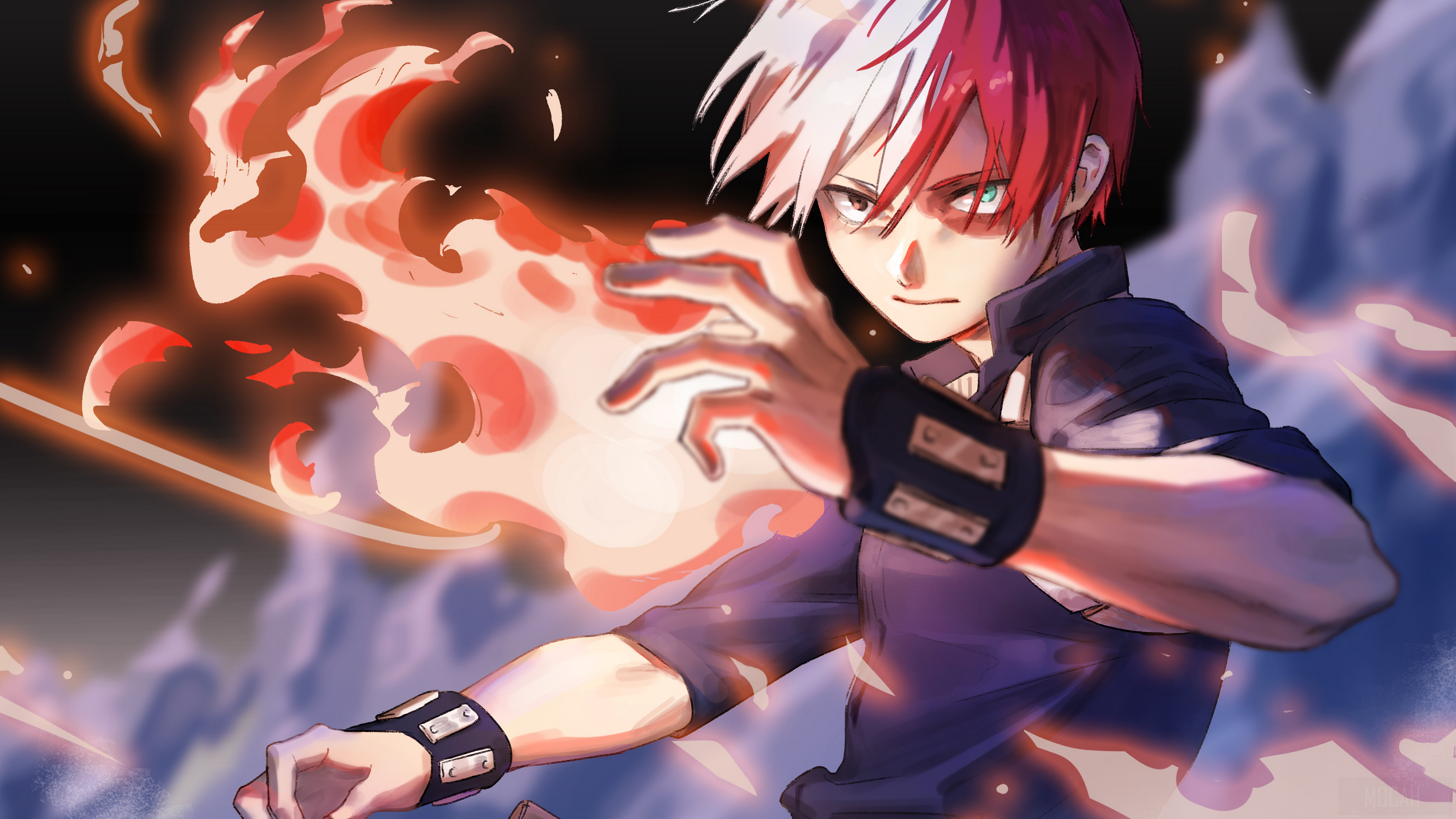 Shouto Todoroki from My Hero Academia using fire HD Wallpaper