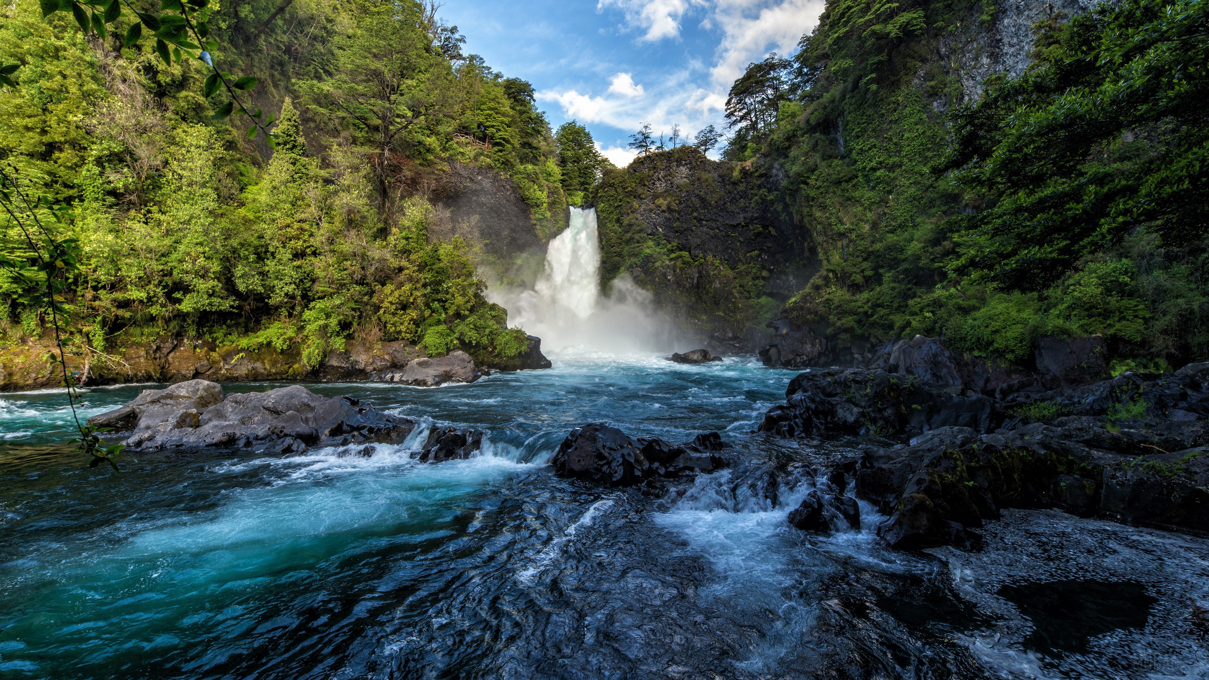 Mountain Waterfall and River Landscape 4K HD Wallpaper