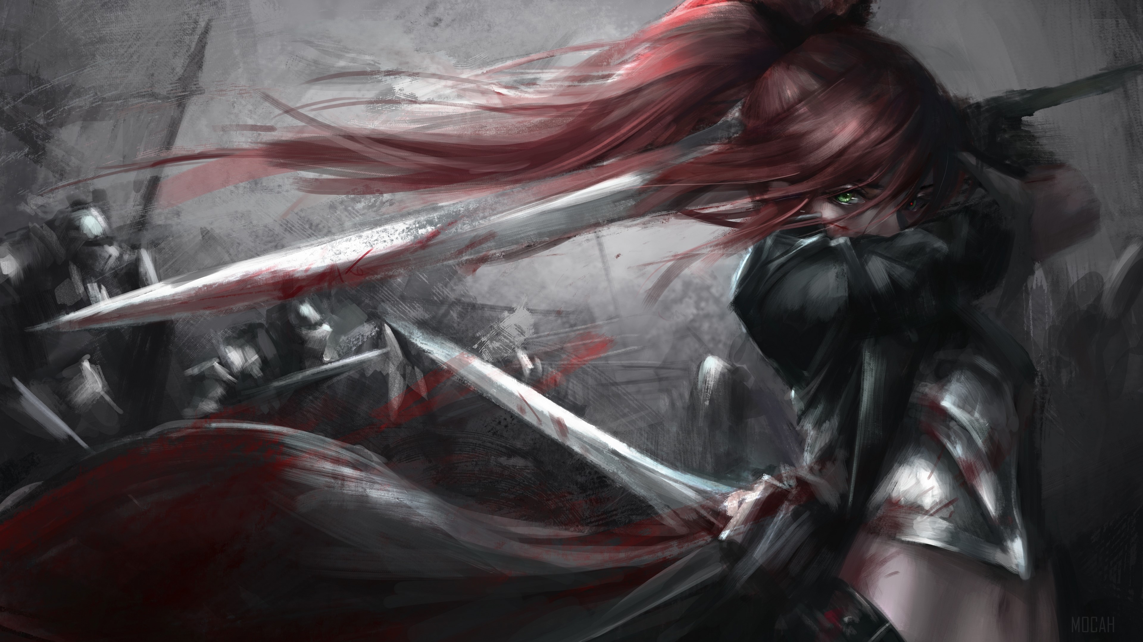 Woman Warrior with Red Hair and Green Eyes 4K HD Wallpaper