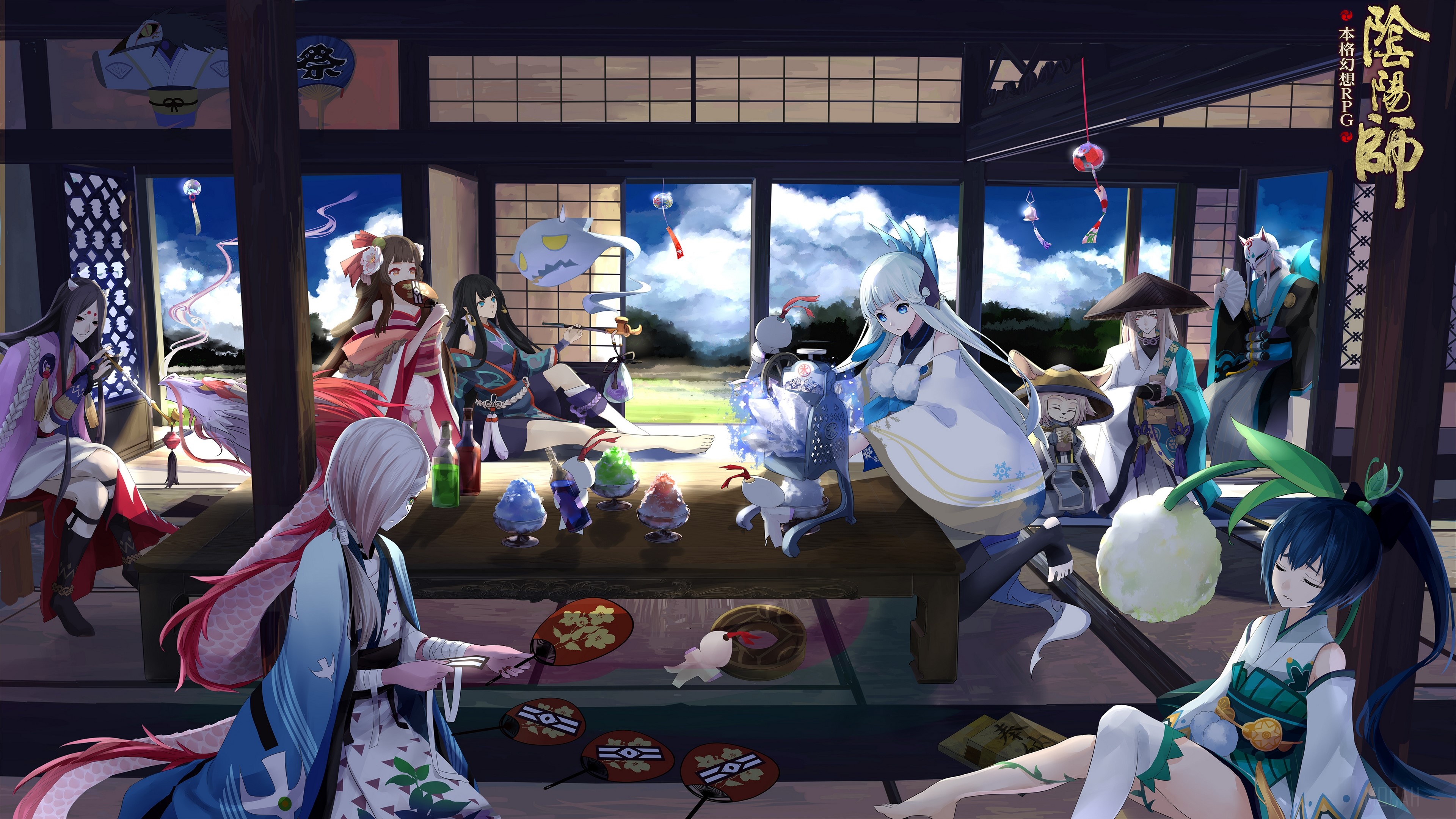 Onmyoji RPG characters in a traditional Japanese room HD Wallpaper