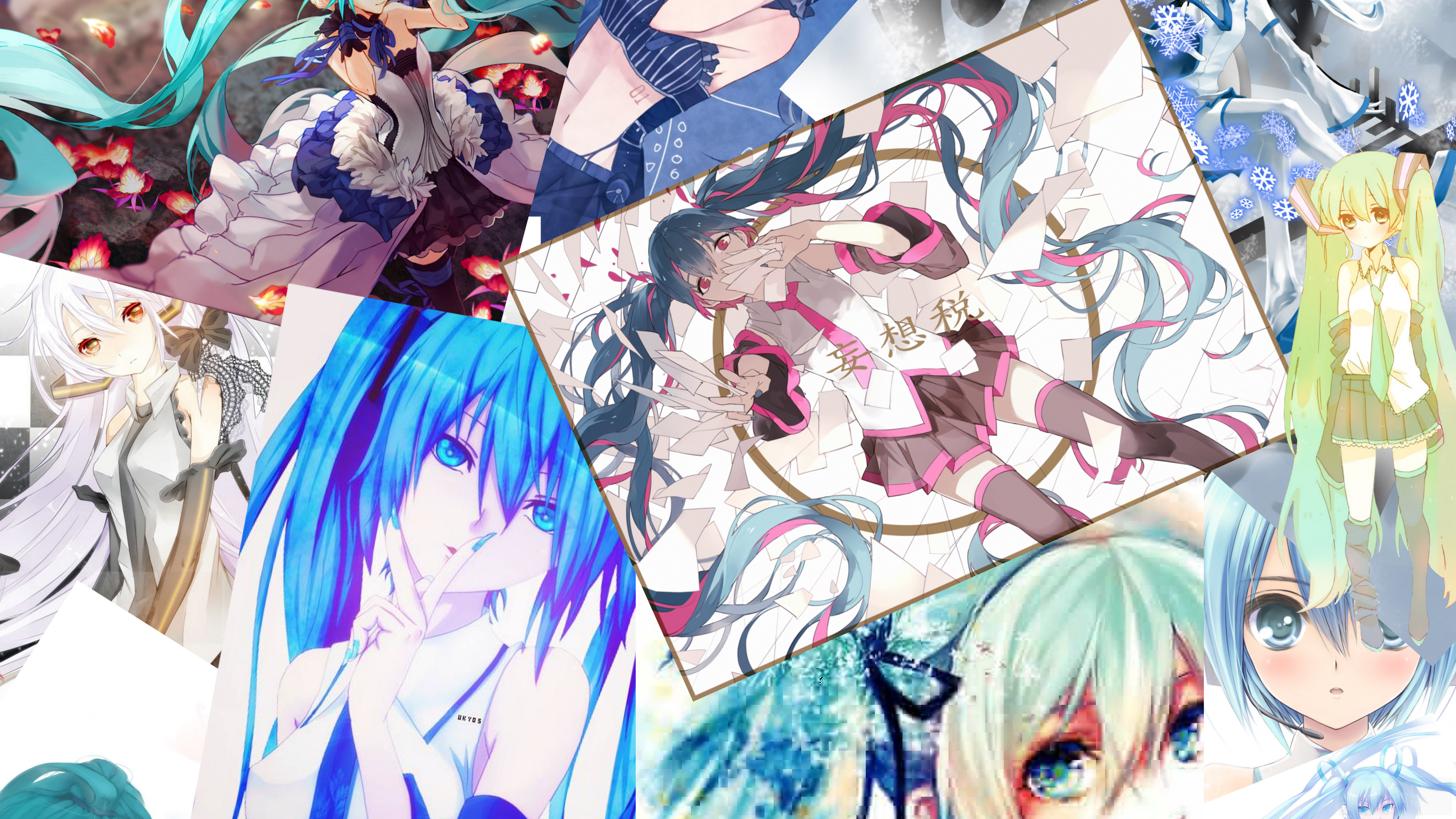 Hatsune Miku Vocaloid 4K Collage HD Wallpaper