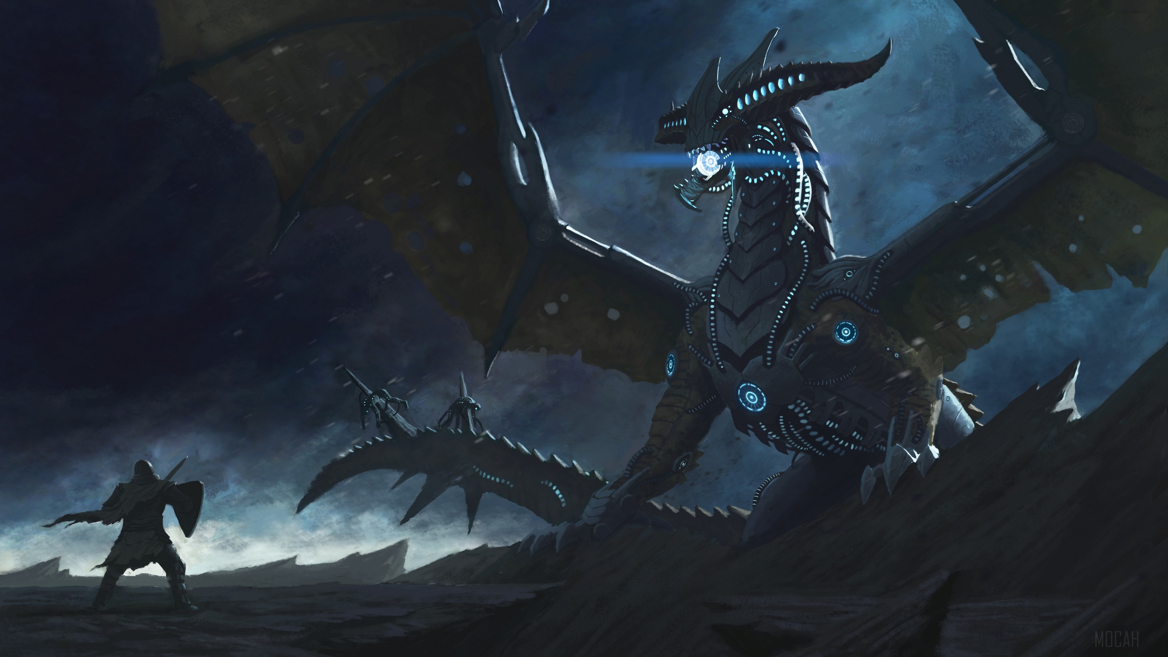 Dragon from Mass Effect and Warrior 4K HD Wallpaper