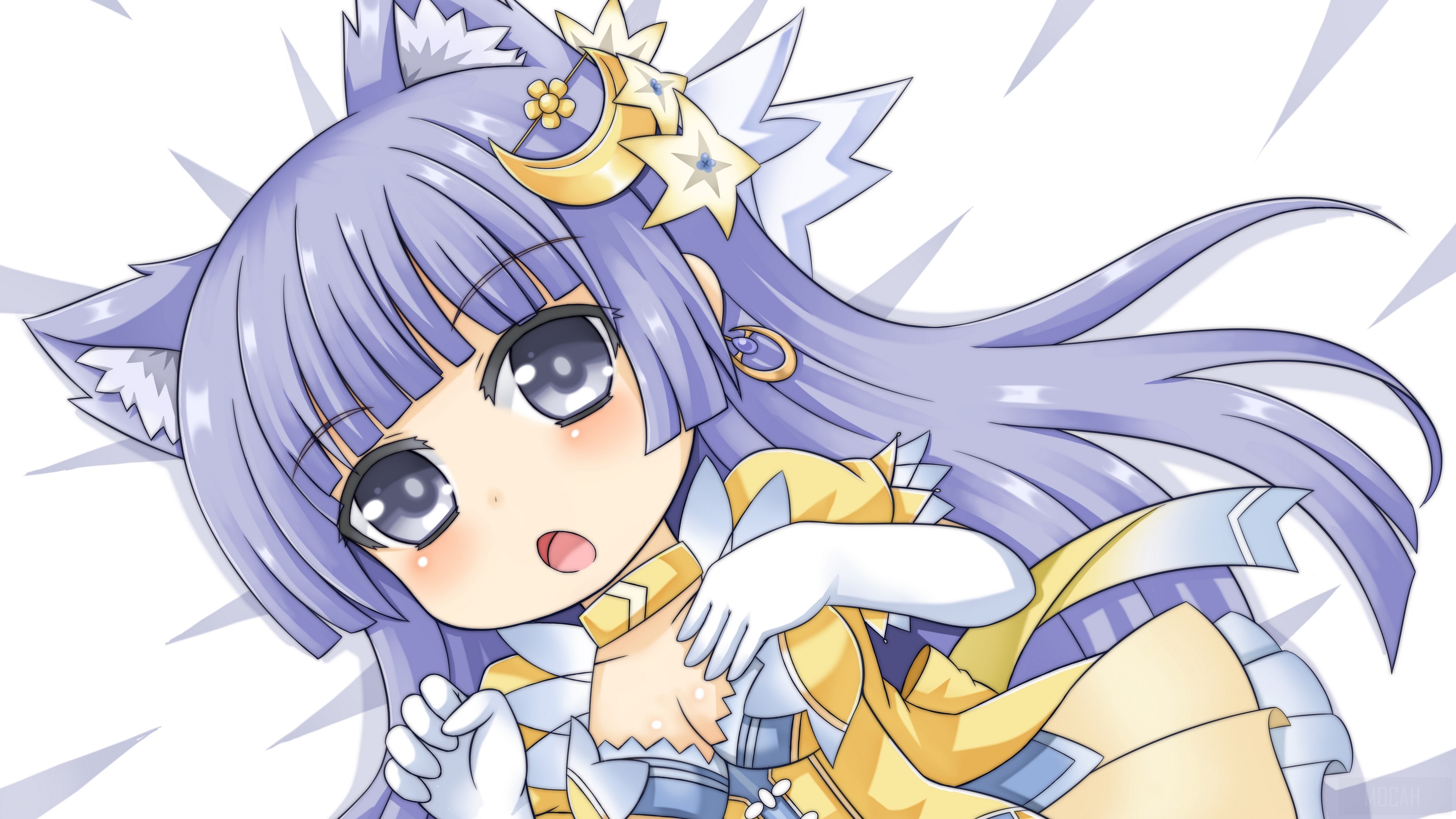 Neko Girl with Moon and Stars Hair Clip HD Wallpaper