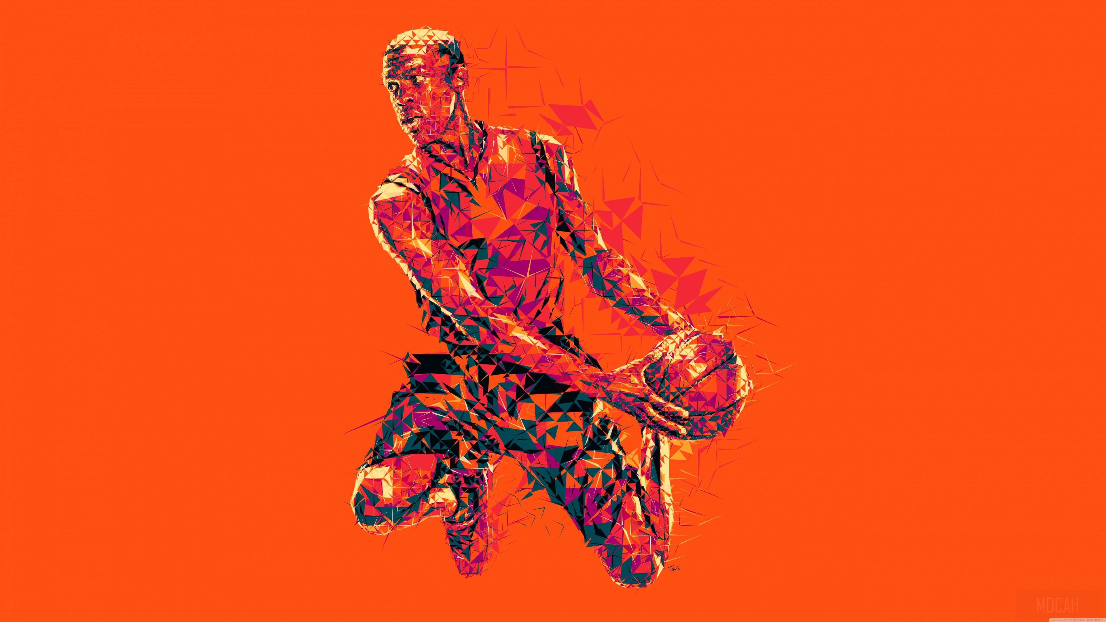 Abstract Basketball Player in Orange 4K HD Wallpaper