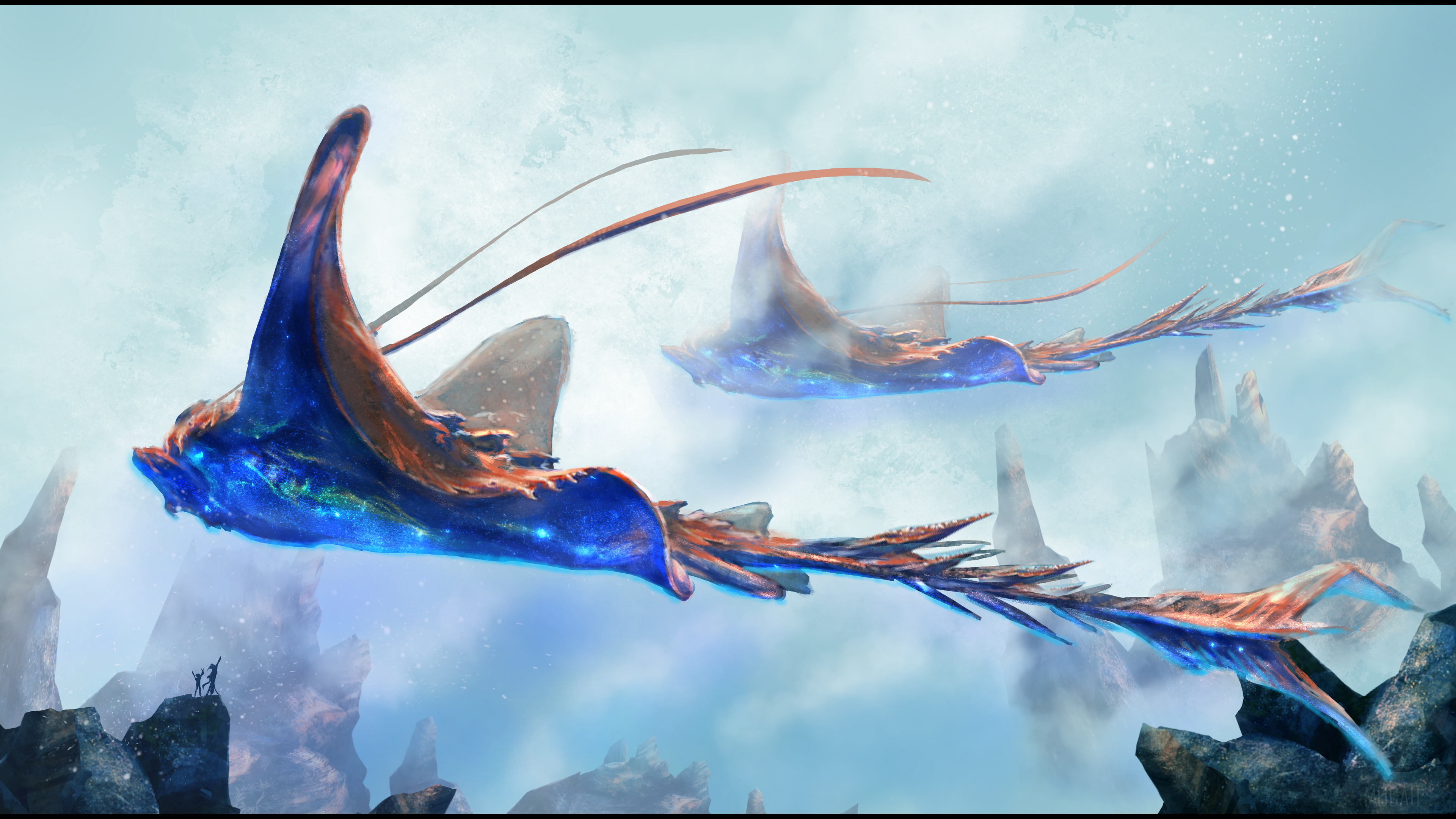 Alien creatures flying in the sky HD Wallpaper
