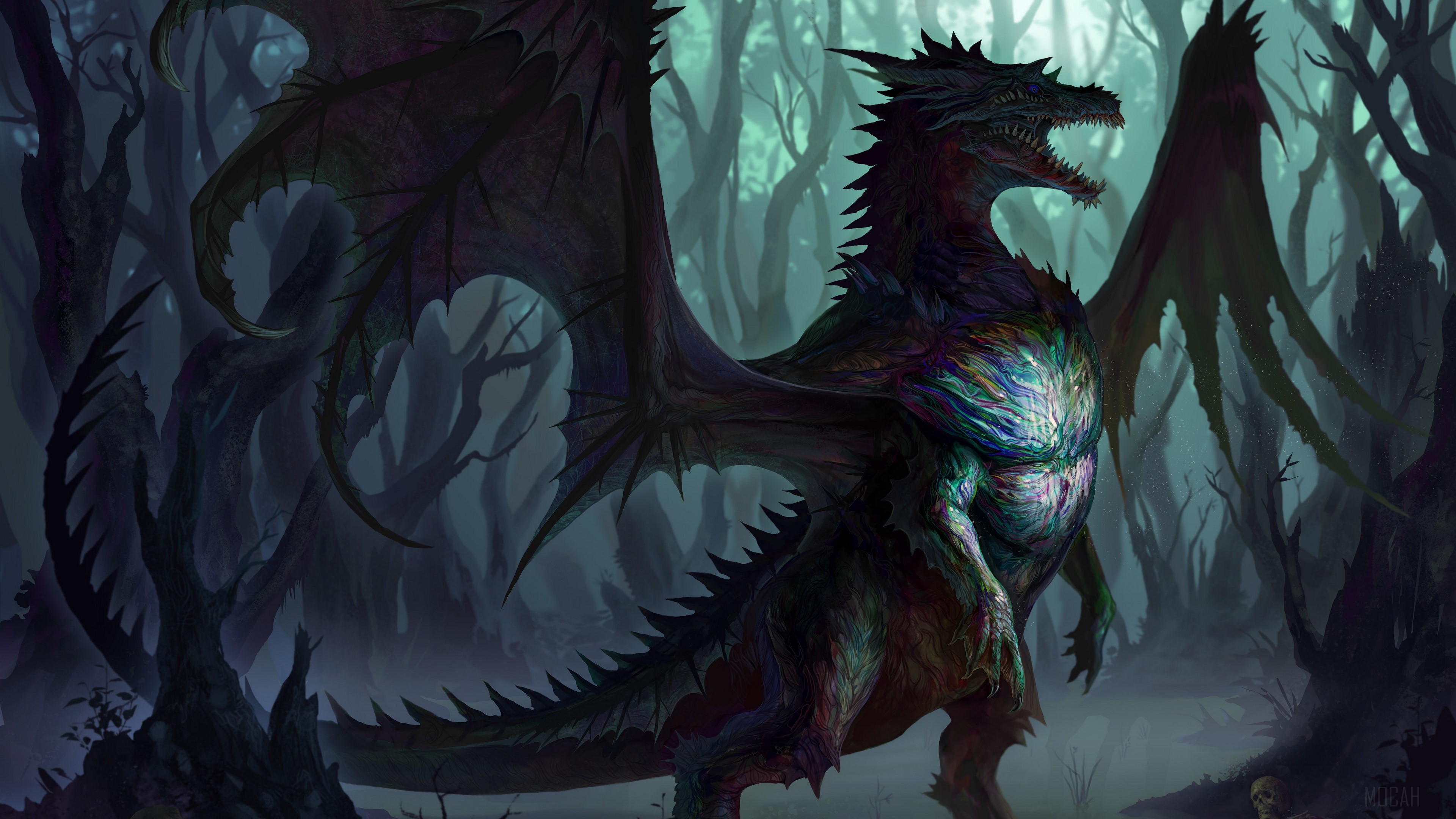 Dragon in a dark forest HD Wallpaper