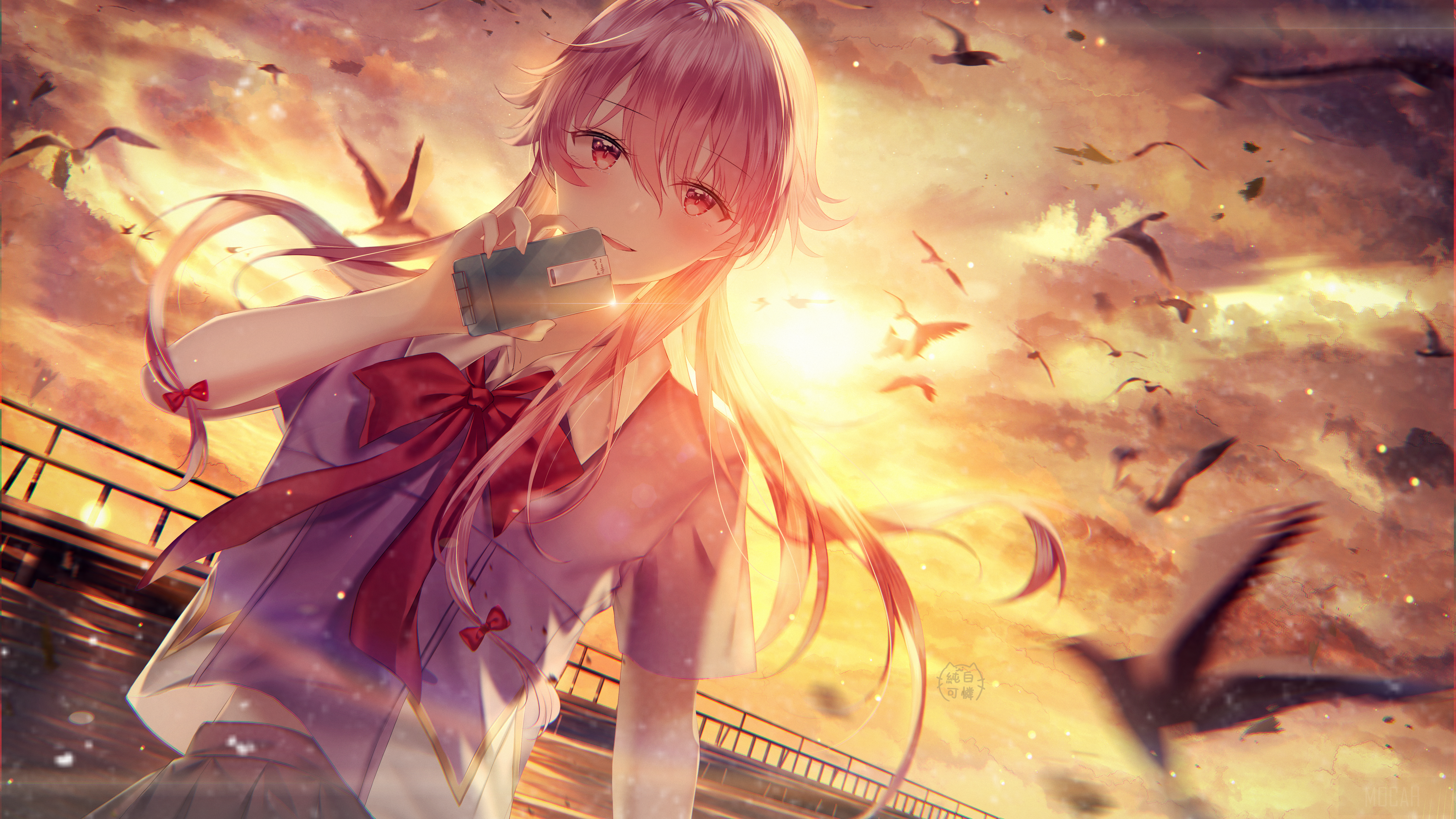 Yuno Gasai from Future Diary holding a camera 4K HD Wallpaper