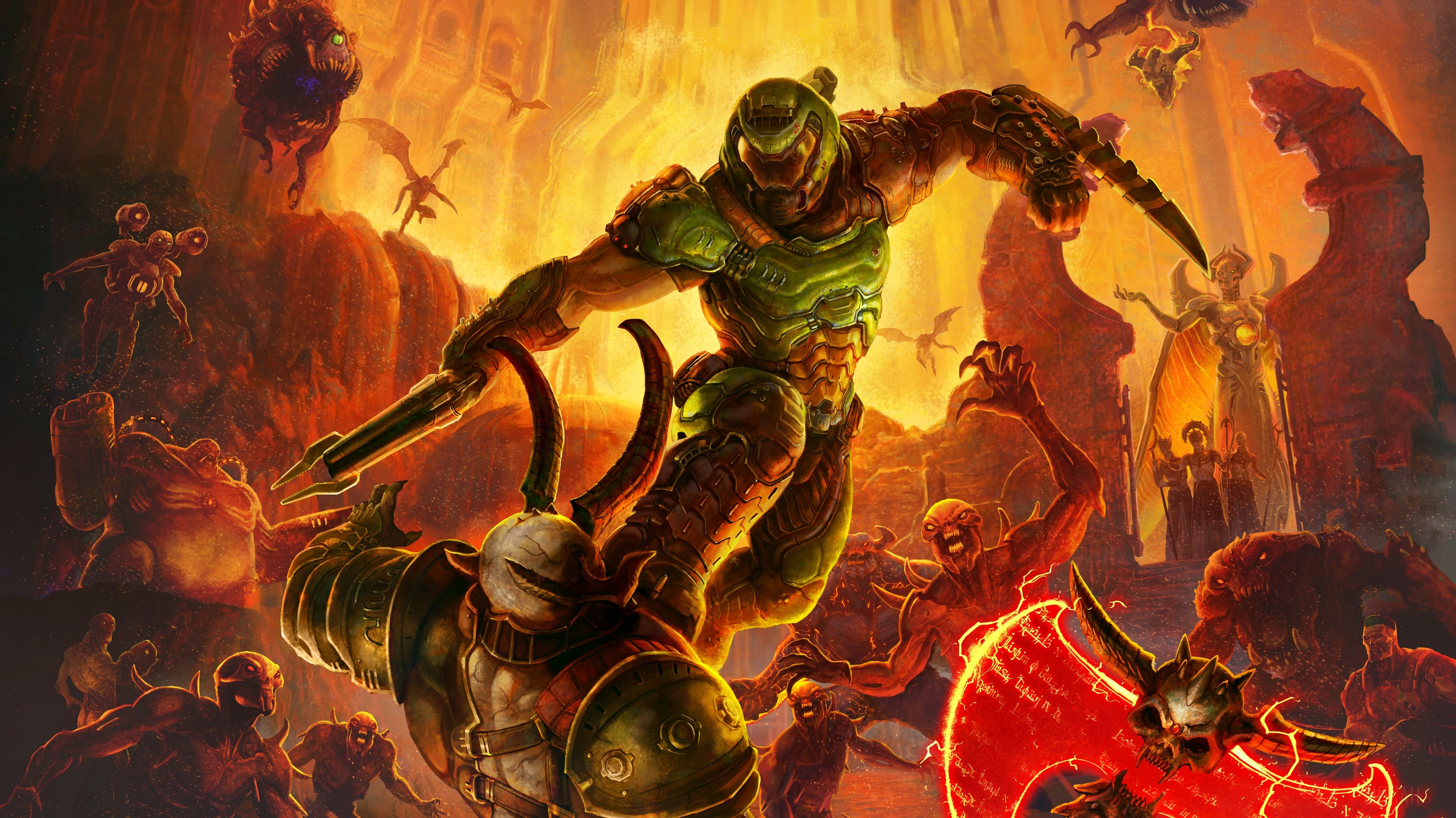 Doom Slayer fighting demons in hell HD Wallpaper