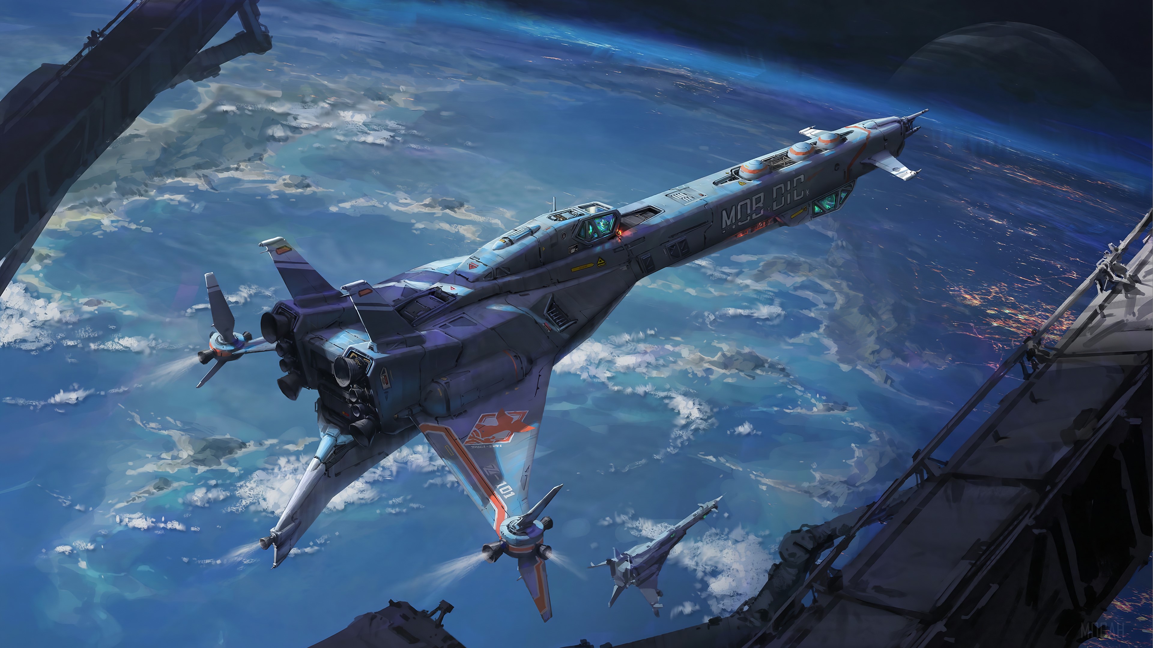Spaceship in orbit above Earth 4K HD Wallpaper