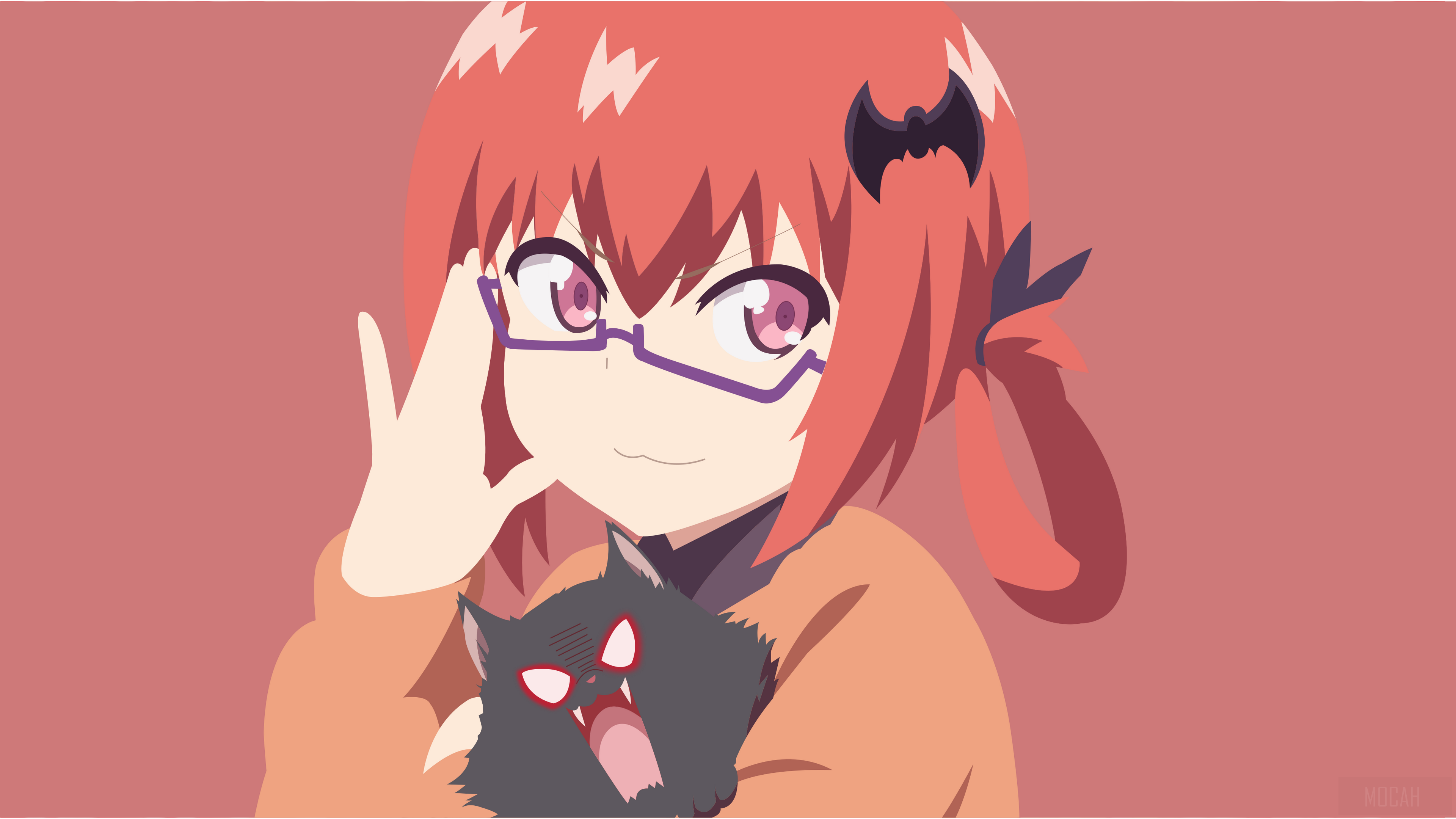 Satanichia Kurumizawa McDowell from Gabriel DropOut with a cat HD Wallpaper