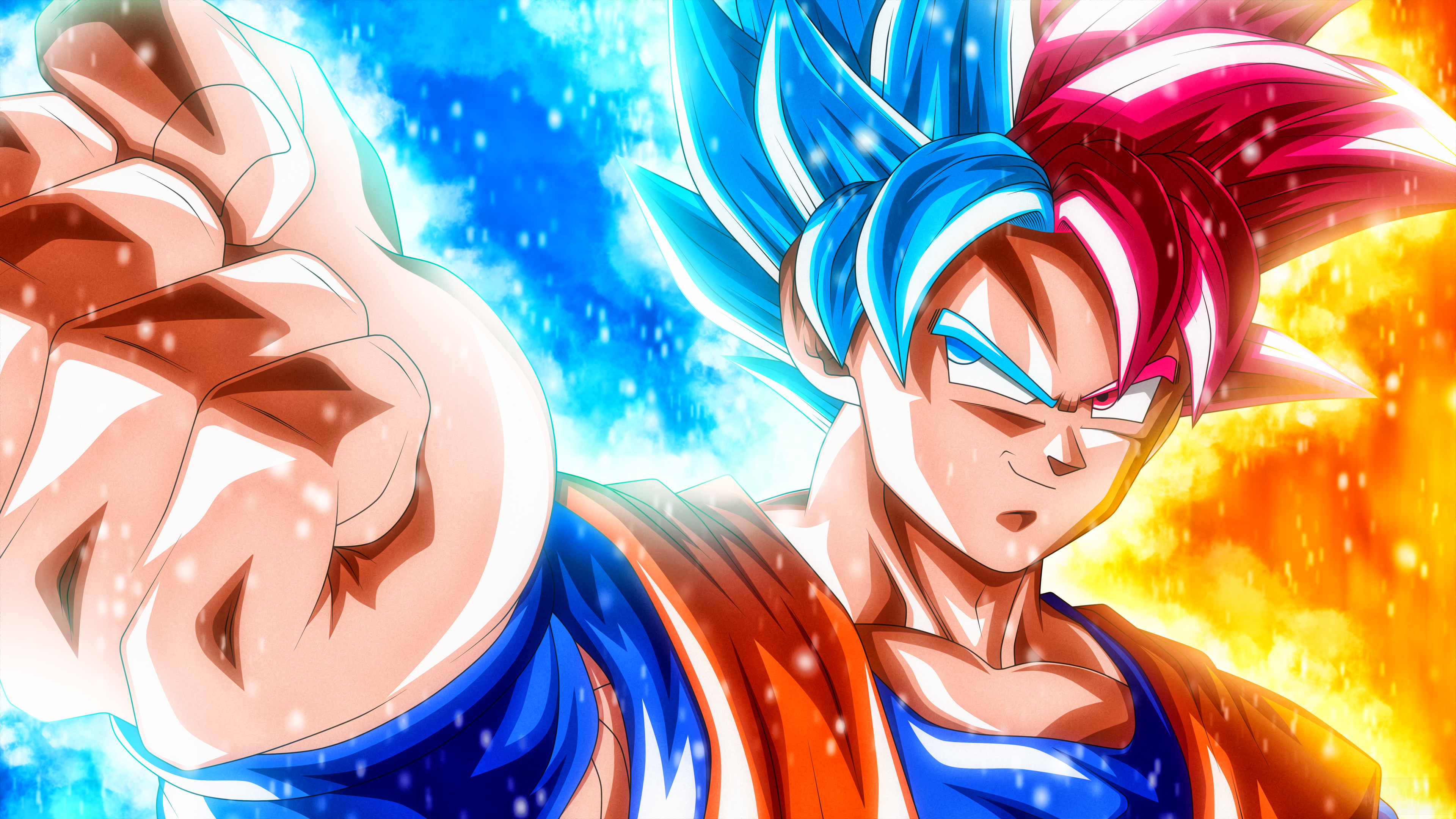 Goku Powerful Pose with Blue and Red Aura 4K HD Wallpaper