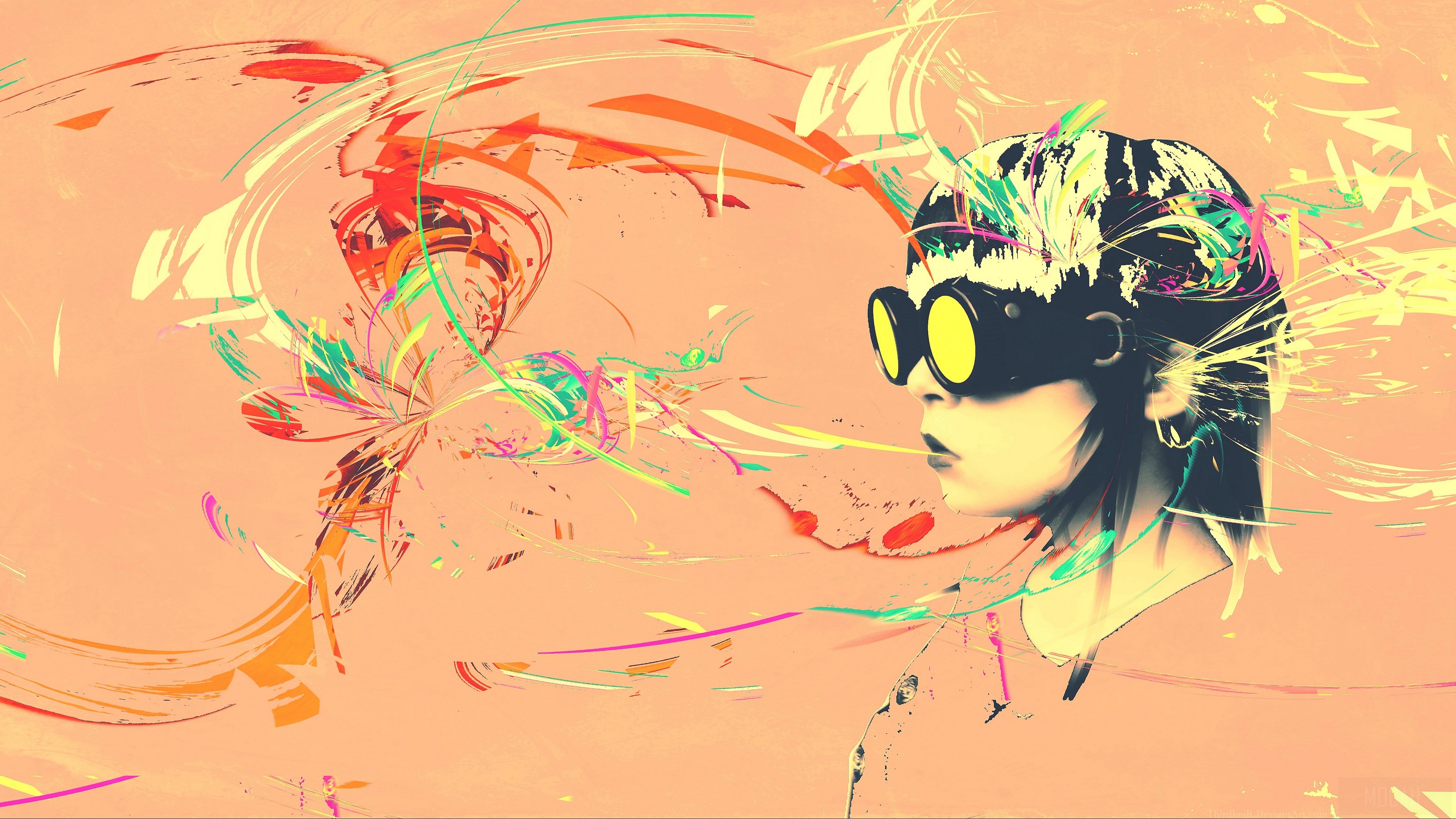 Steampunk woman with goggles and abstract art HD Wallpaper