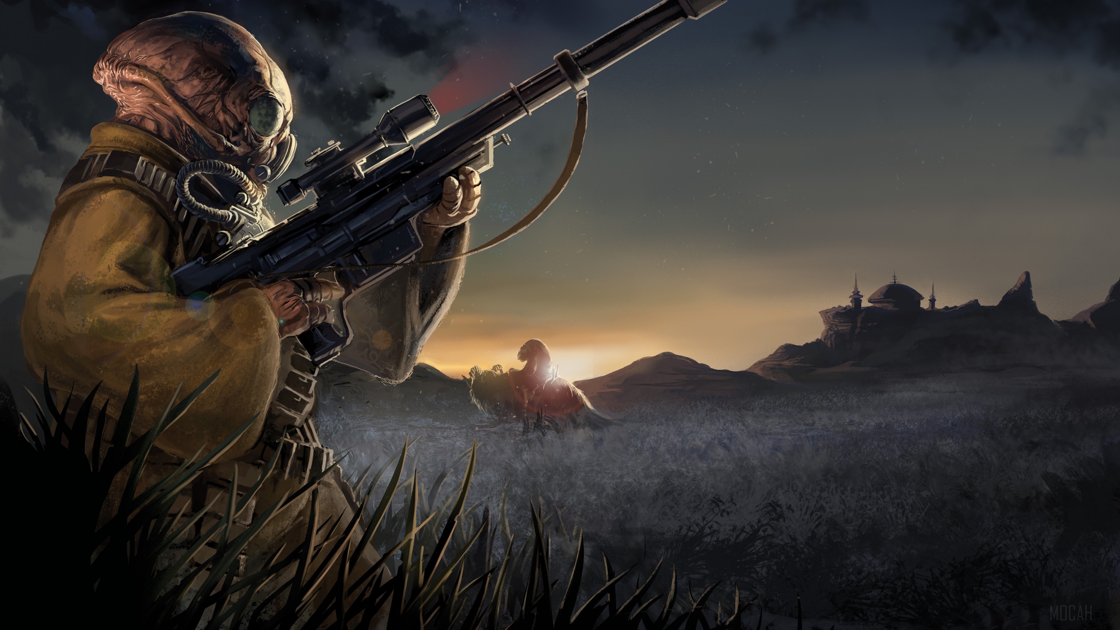 Star Wars 4K landscape with a Rodian sniper HD Wallpaper