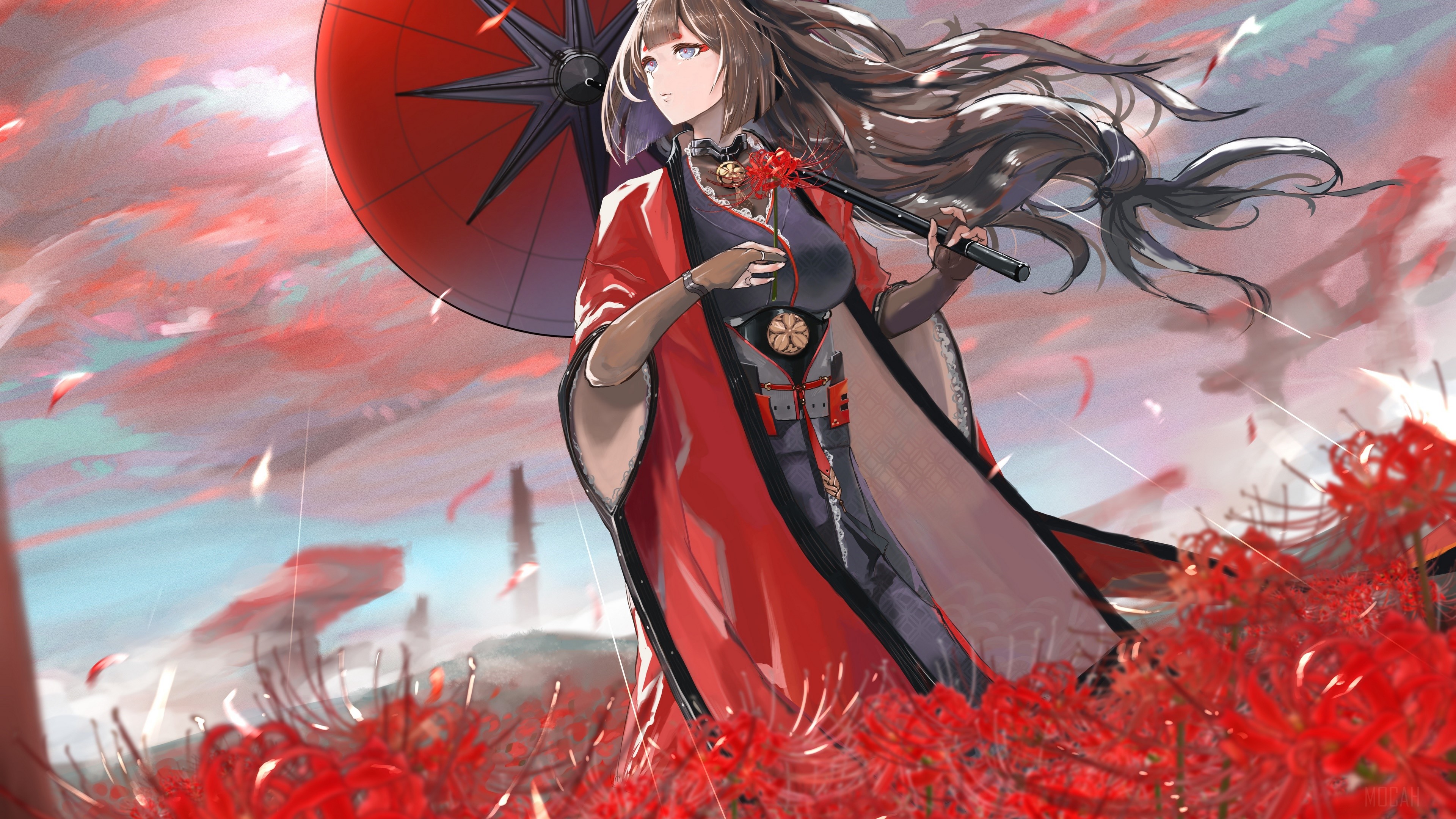 Amagi from Azur Lane with an umbrella HD Wallpaper