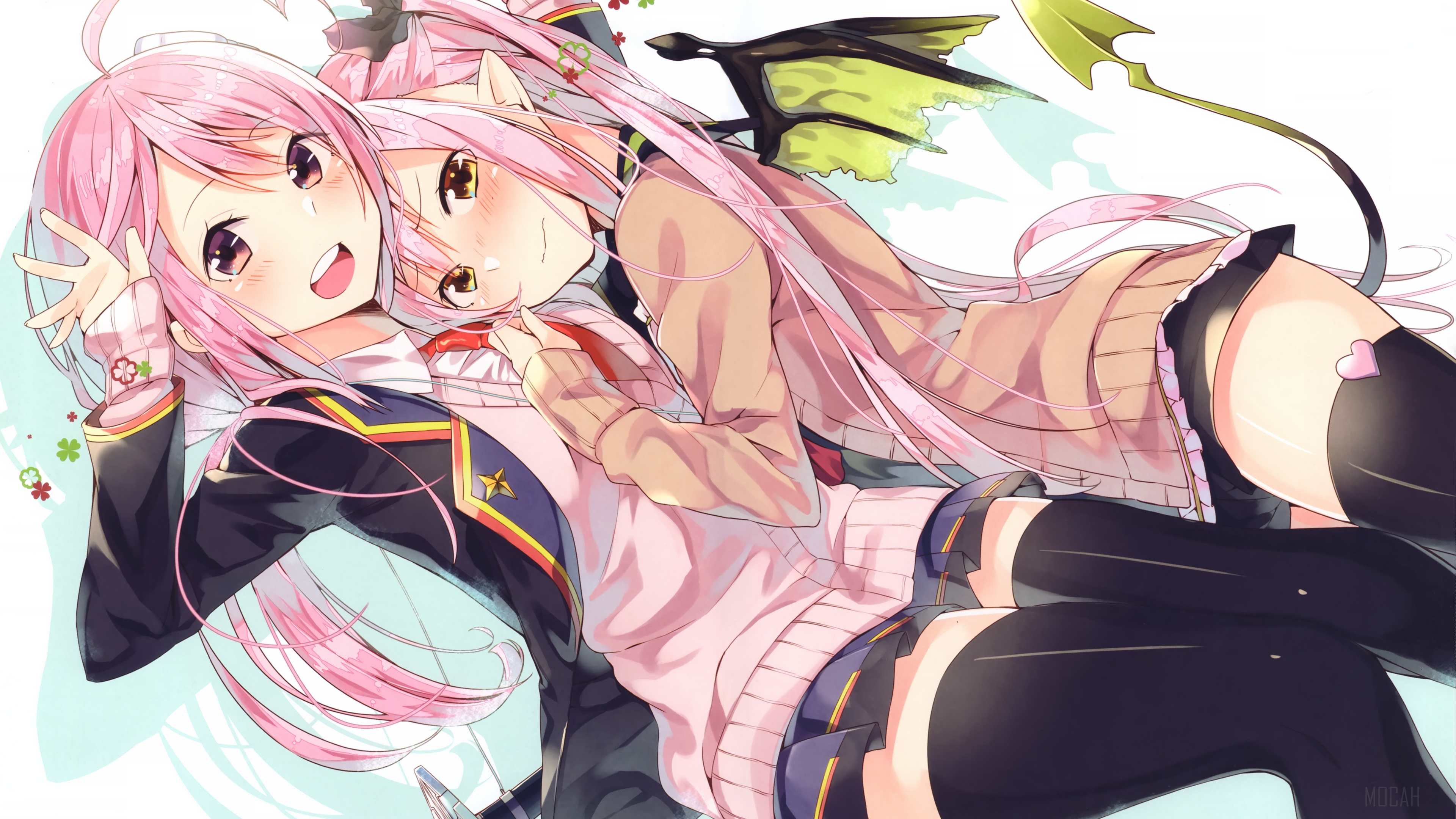 Two anime girls with pink hair HD Wallpaper