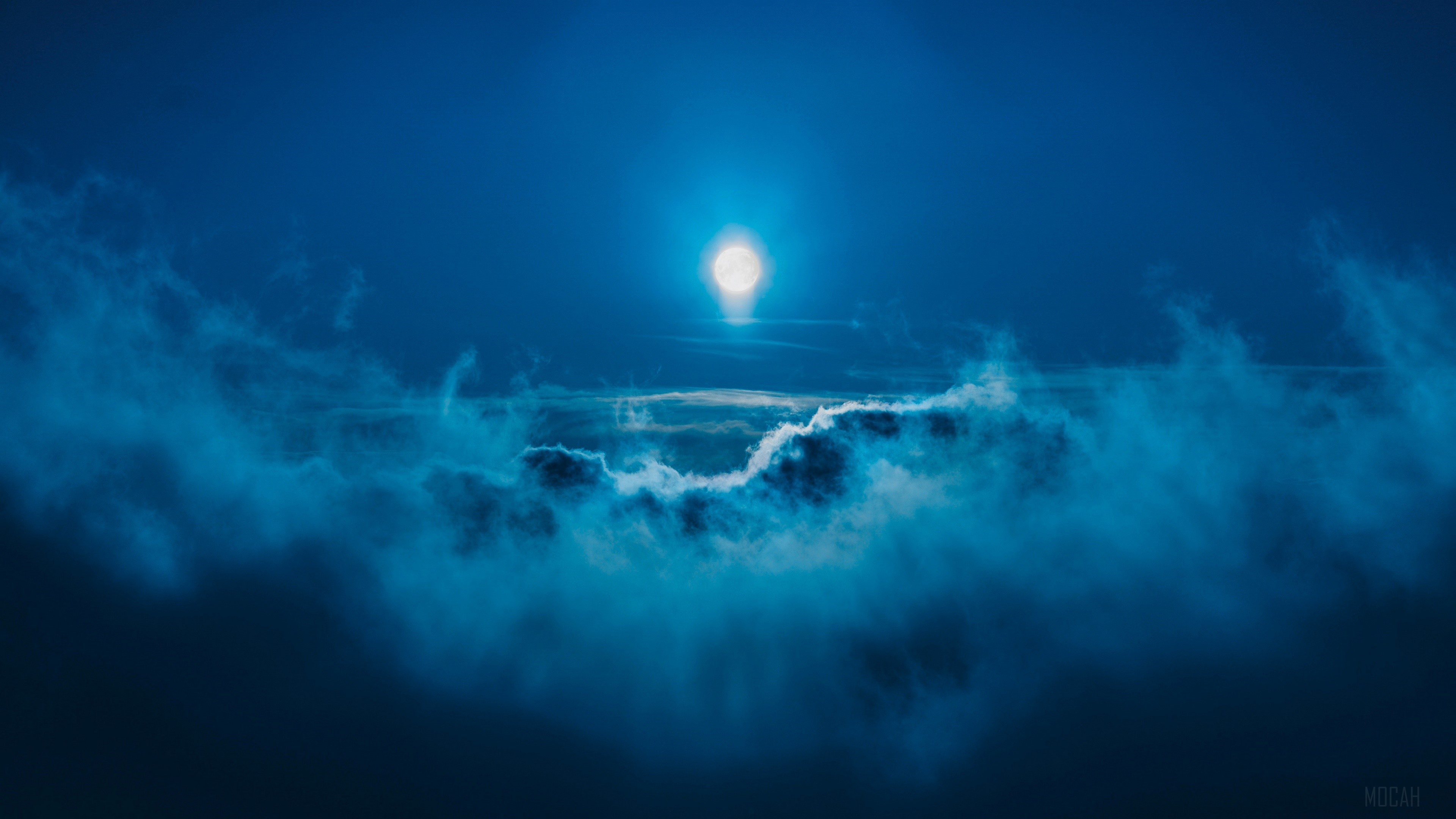 Moonlit clouds over the ocean 4K HD Wallpaper