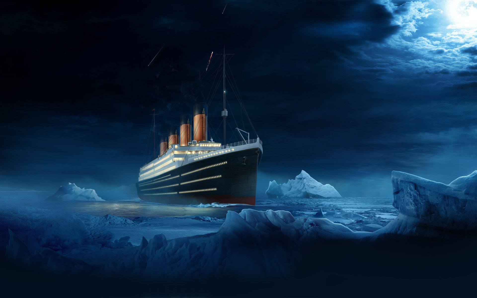 Titanic Ship Sailing at Night on Water HD Wallpaper