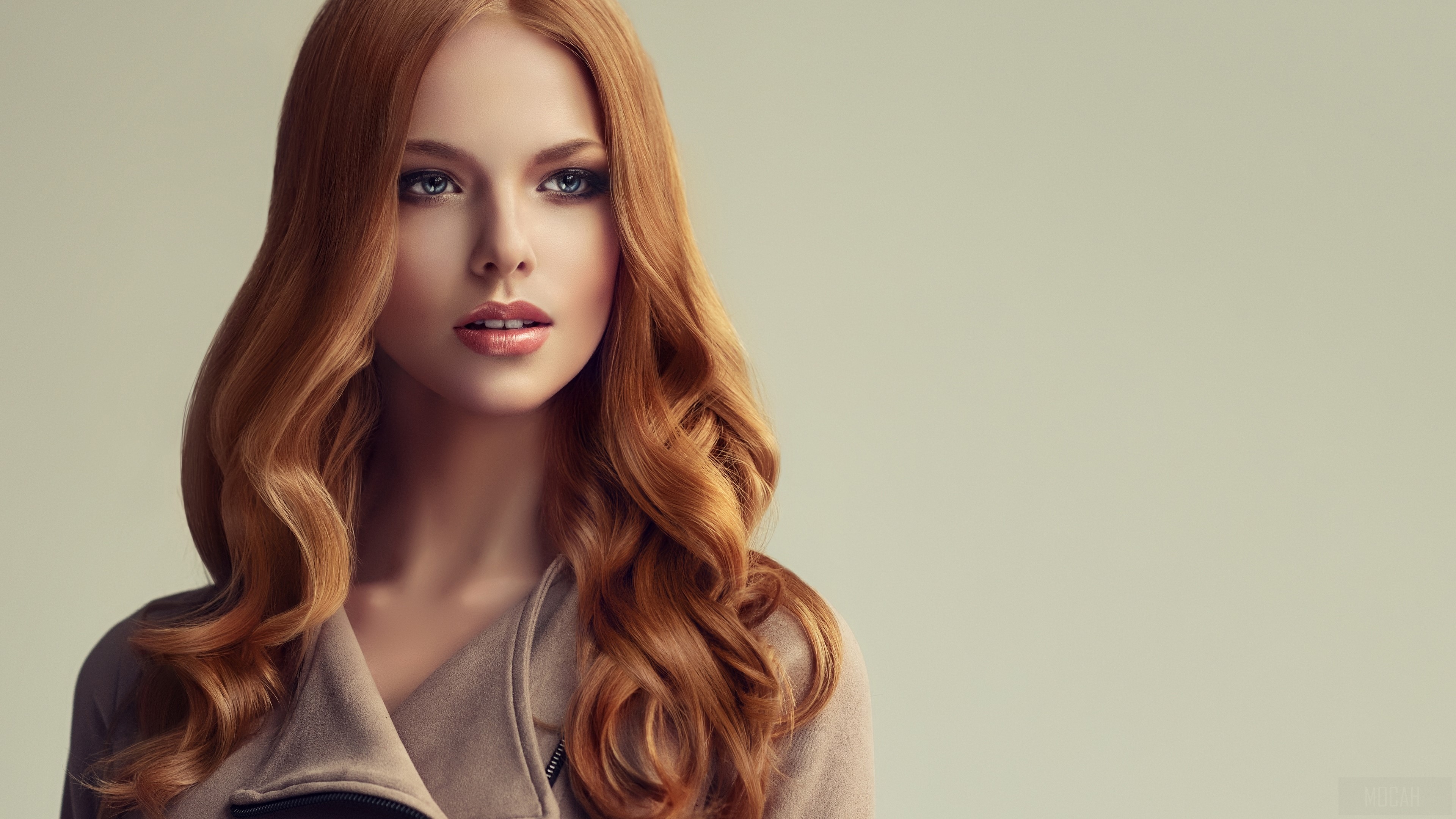 Redhead Woman with Blue Eyes in Soft Light 4k HD Wallpaper