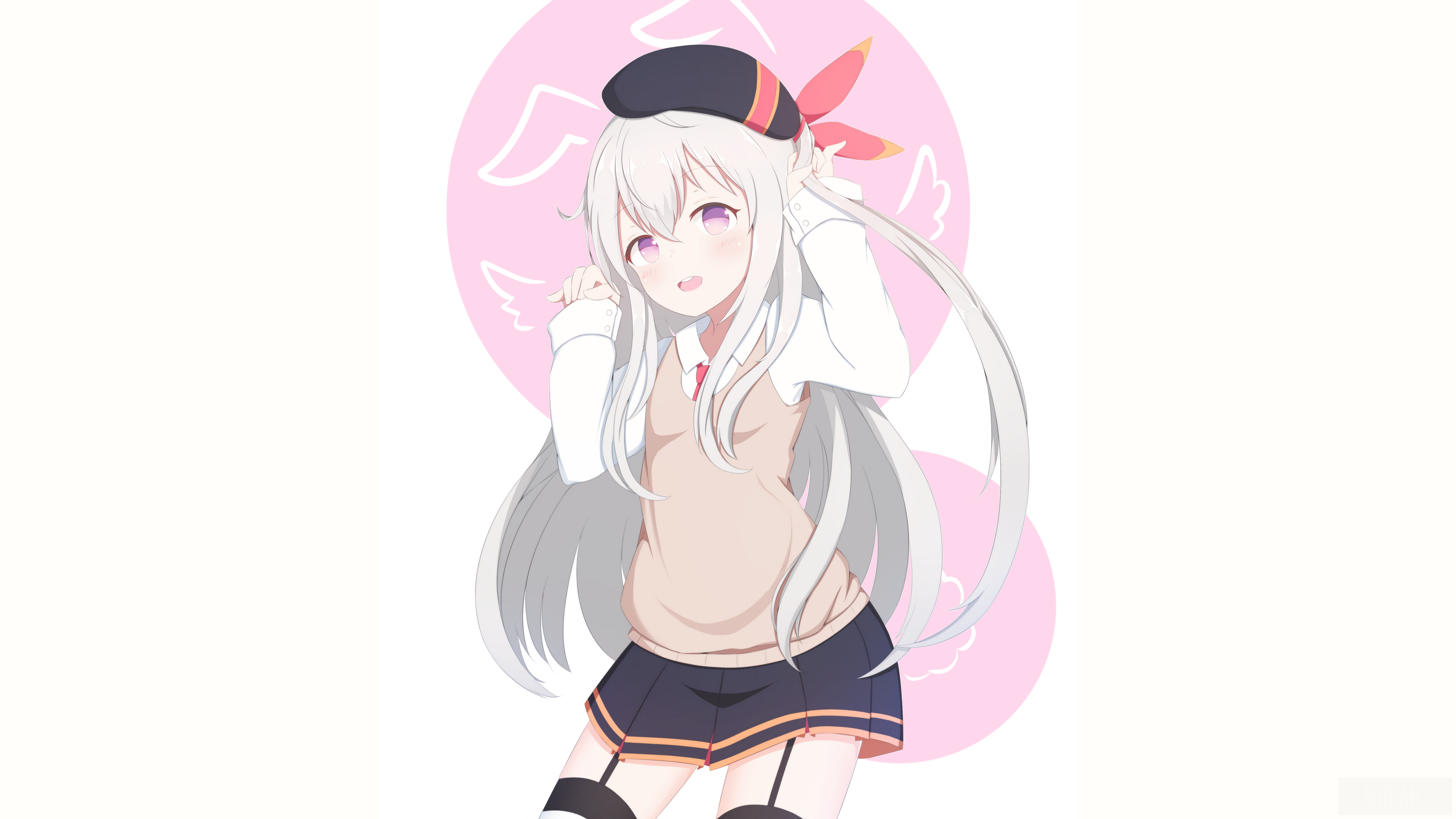 Anime girl with white hair and purple eyes HD Wallpaper