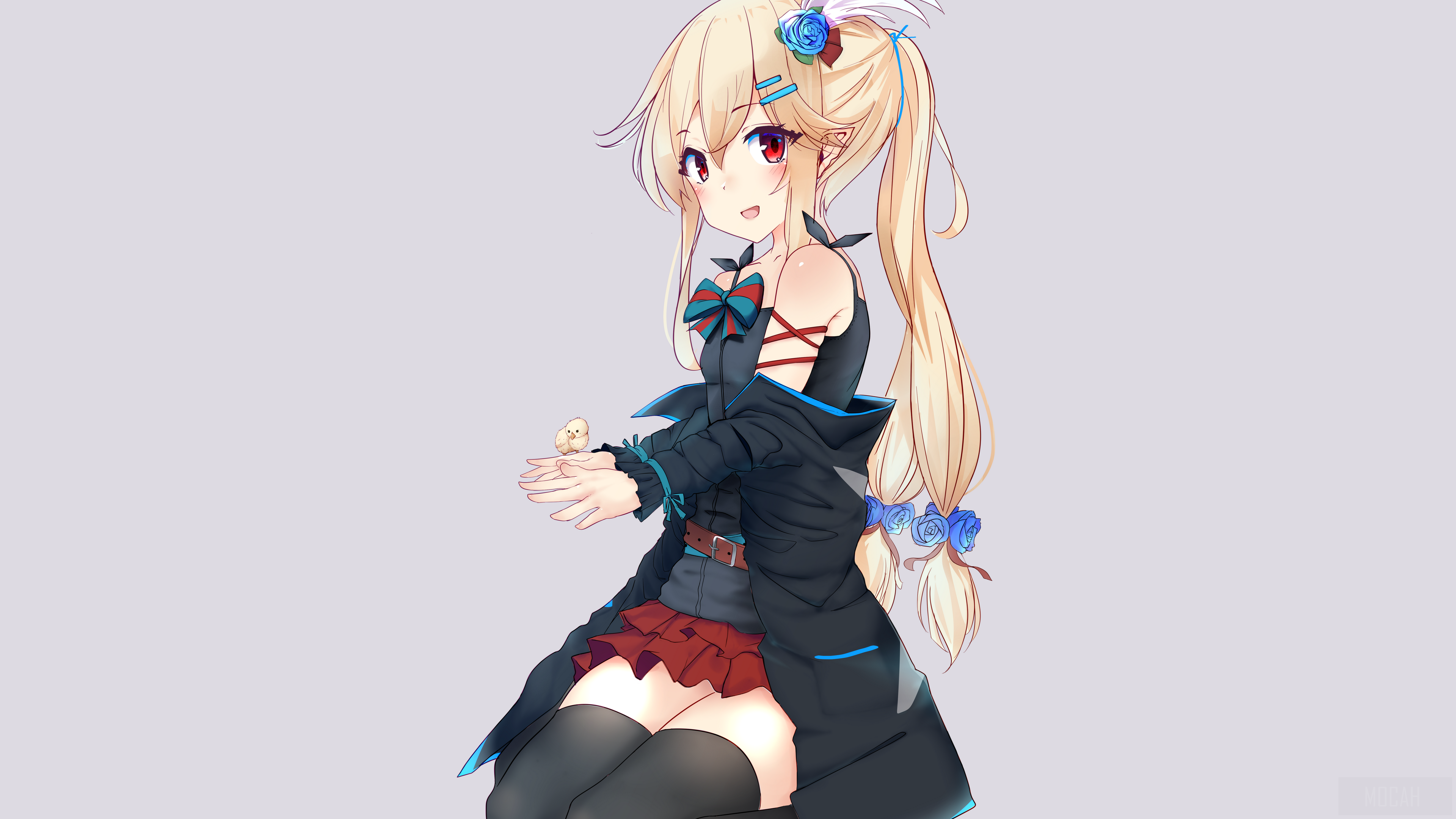 Anime girl with blonde hair and a bird HD Wallpaper