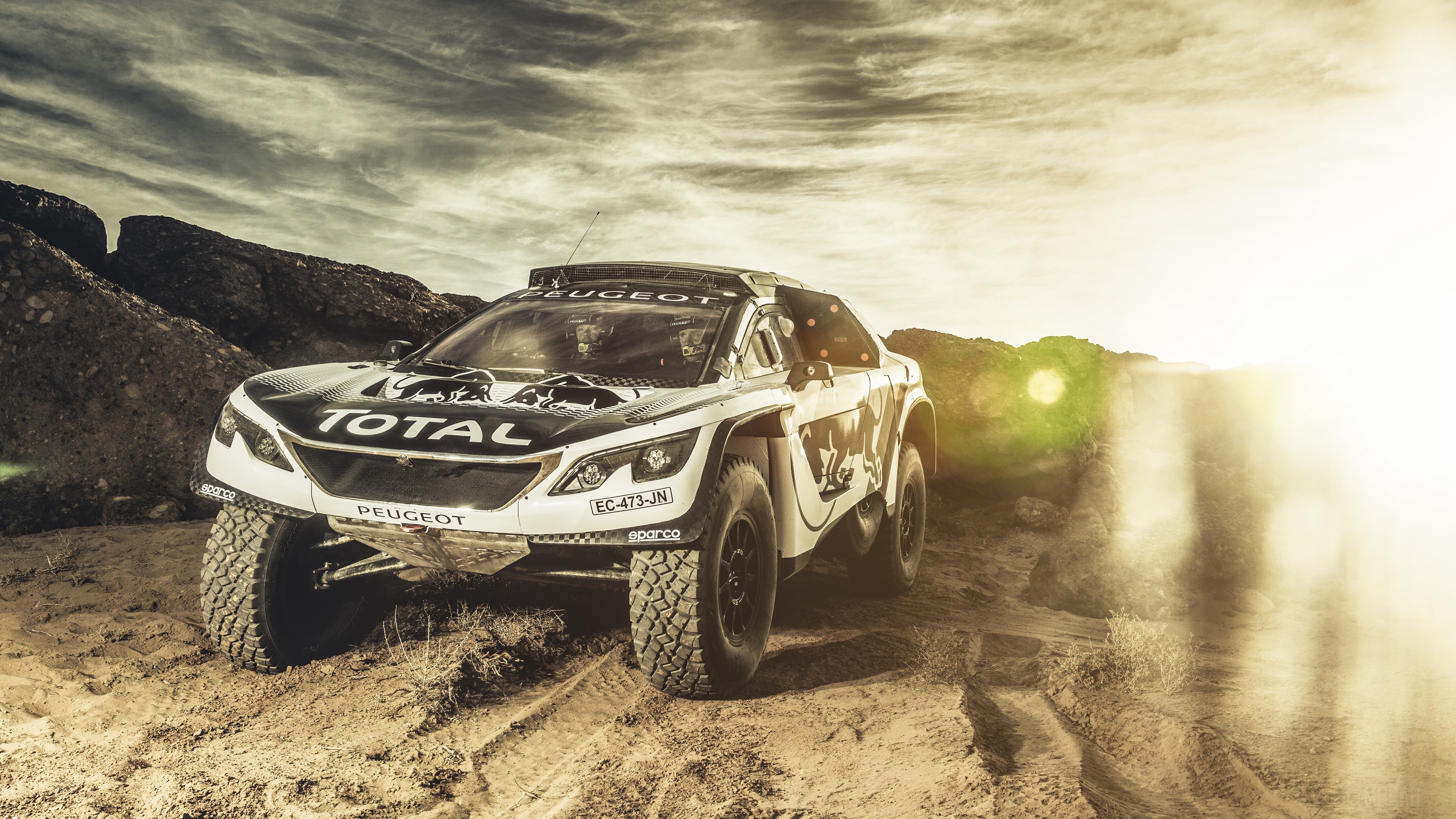 Peugeot Total Rally Car in Desert 4K HD Wallpaper