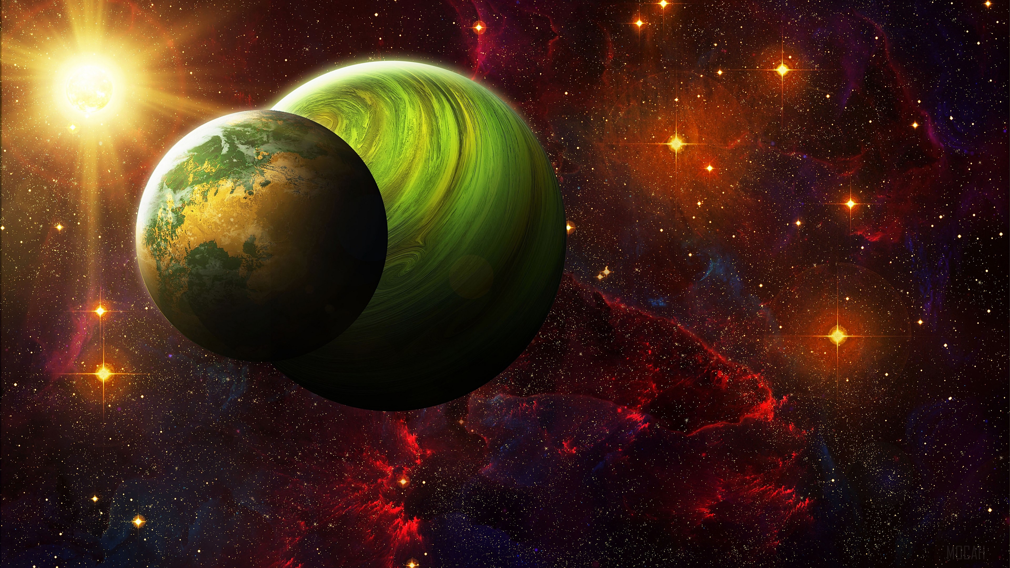 Glowing Planets Amidst Nebula and Stars 4K HD Wallpaper