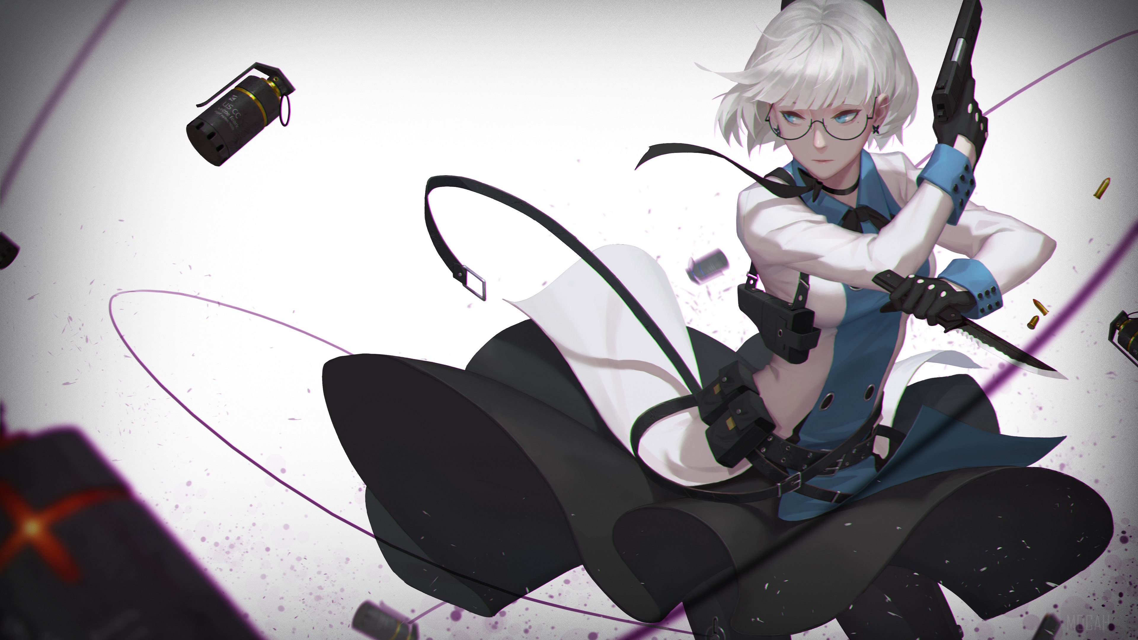 Anime girl with guns and knife HD Wallpaper