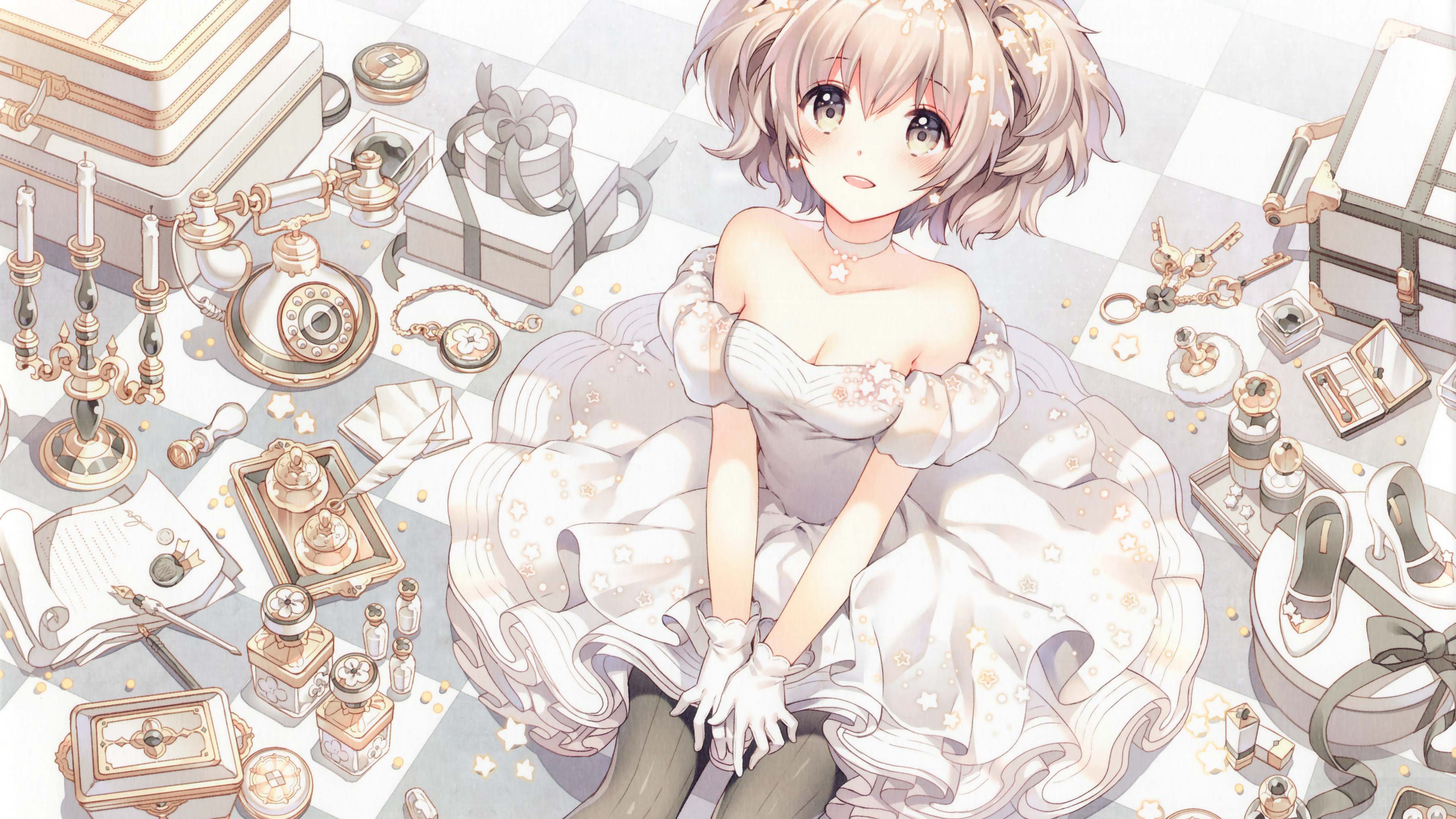 Girl in a white dress with accessories HD Wallpaper