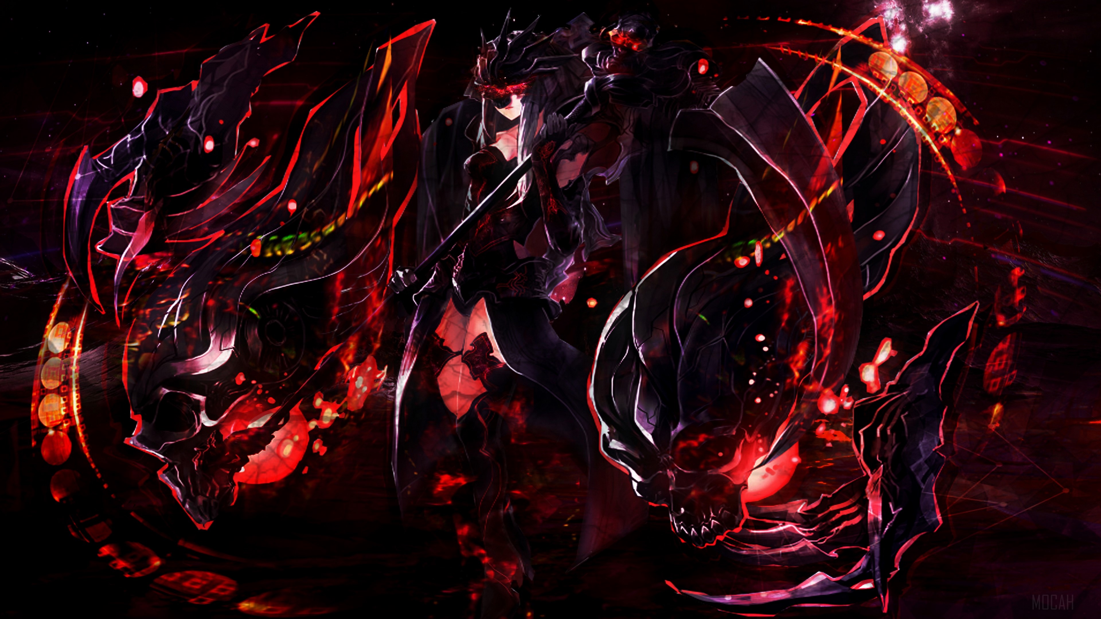 Dark Figure with Scythe and Demonic Companions HD Wallpaper