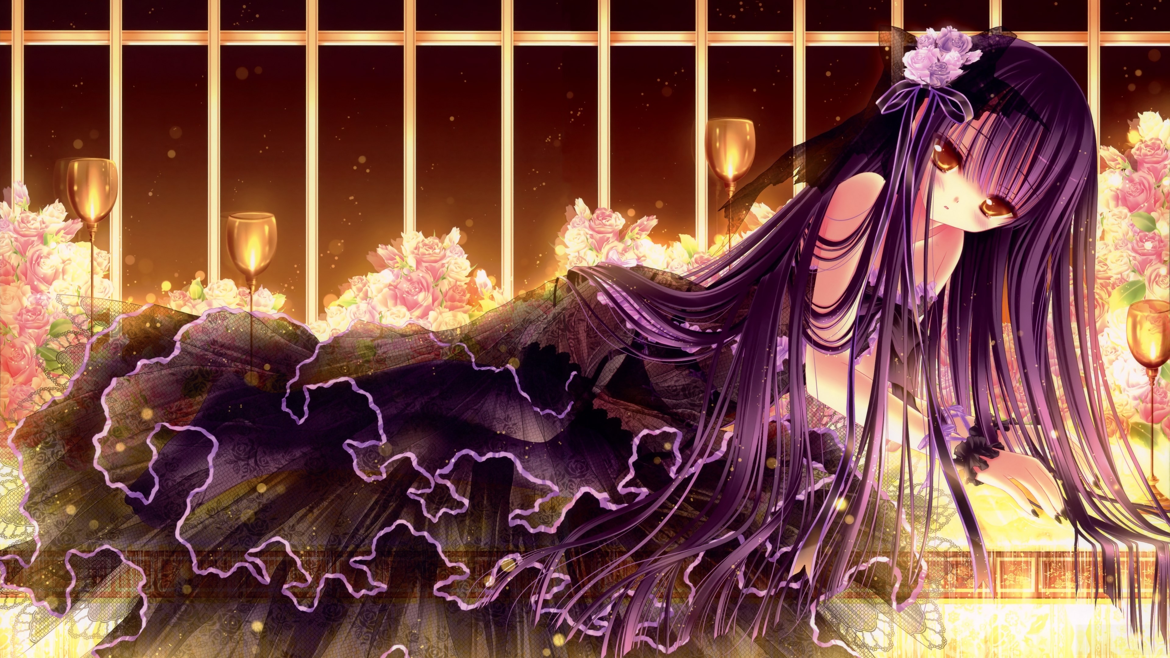 Girl in a black dress with purple hair HD Wallpaper