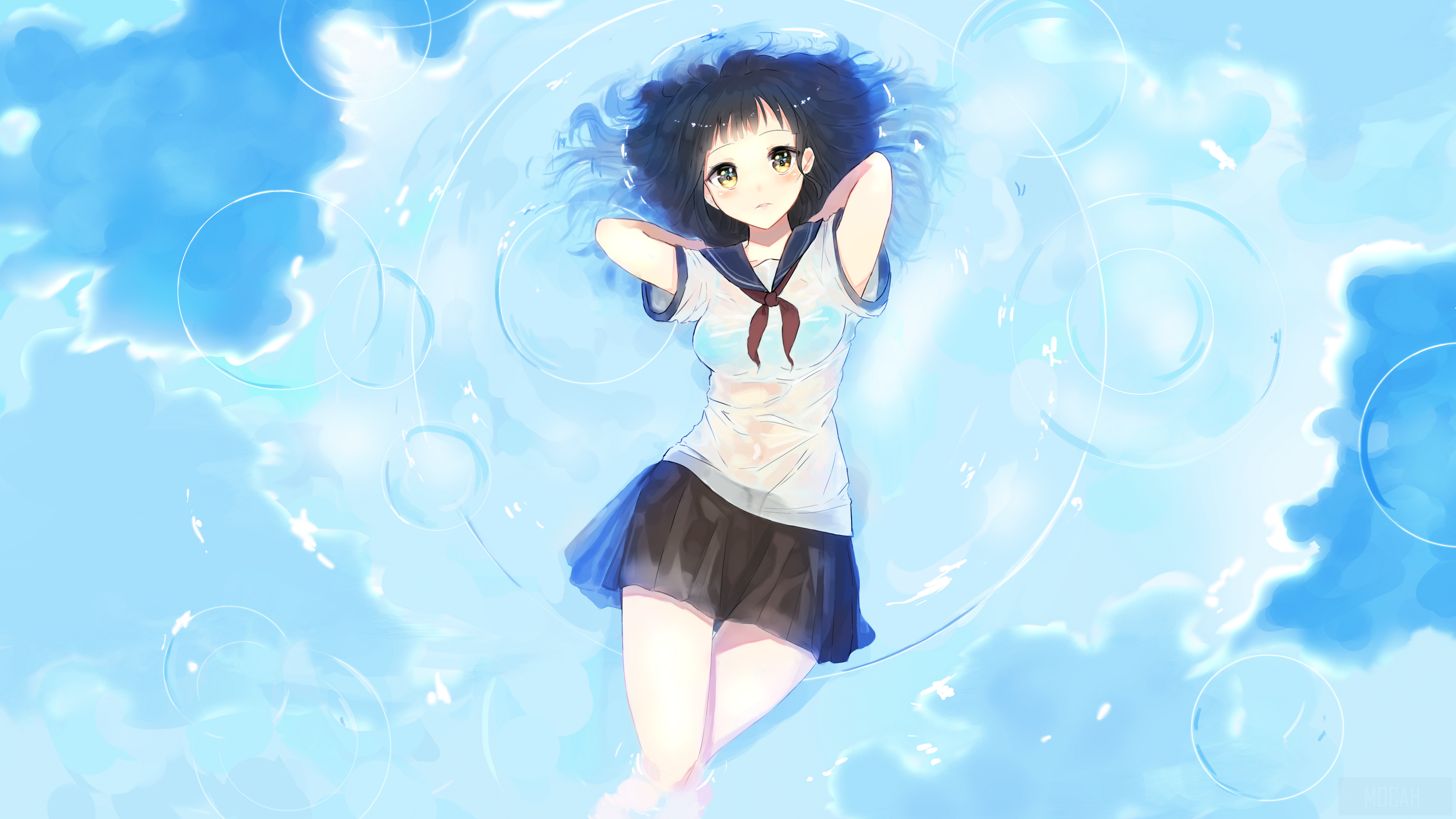 Girl in Water with Clouds Background 4K HD Wallpaper