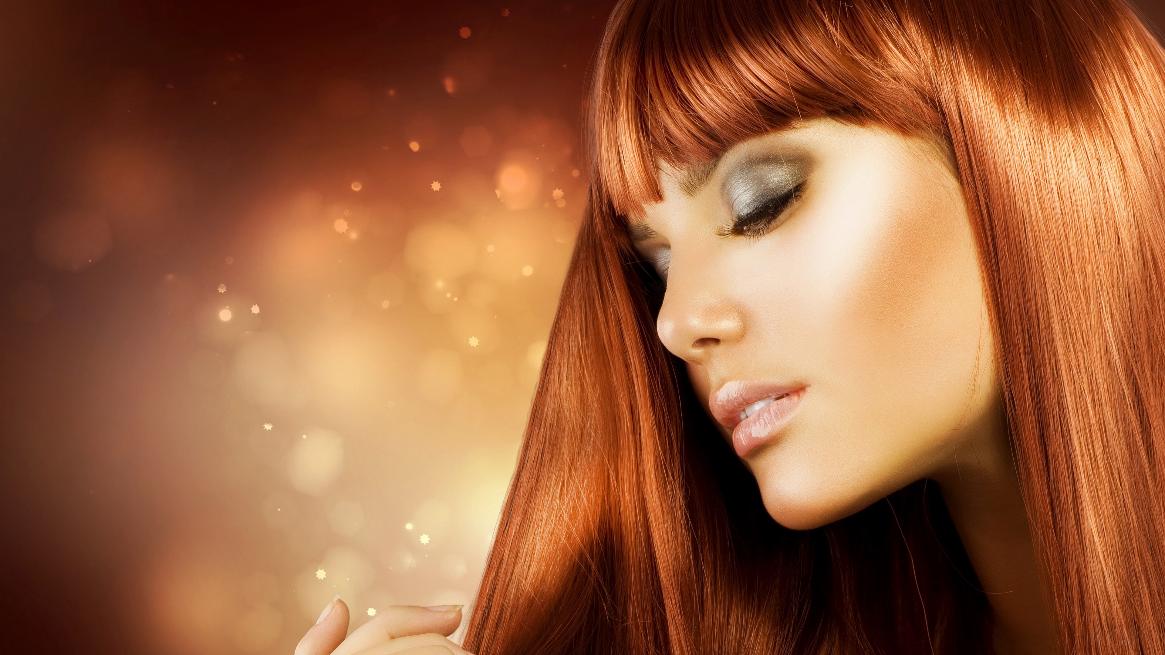 Woman with red hair and makeup HD Wallpaper