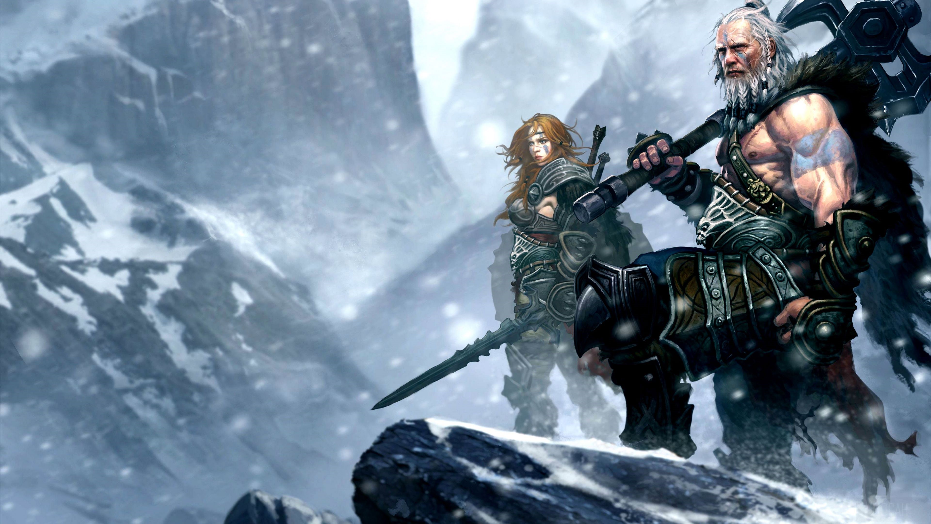 Barbarians from Diablo III in a snowy mountain landscape HD Wallpaper