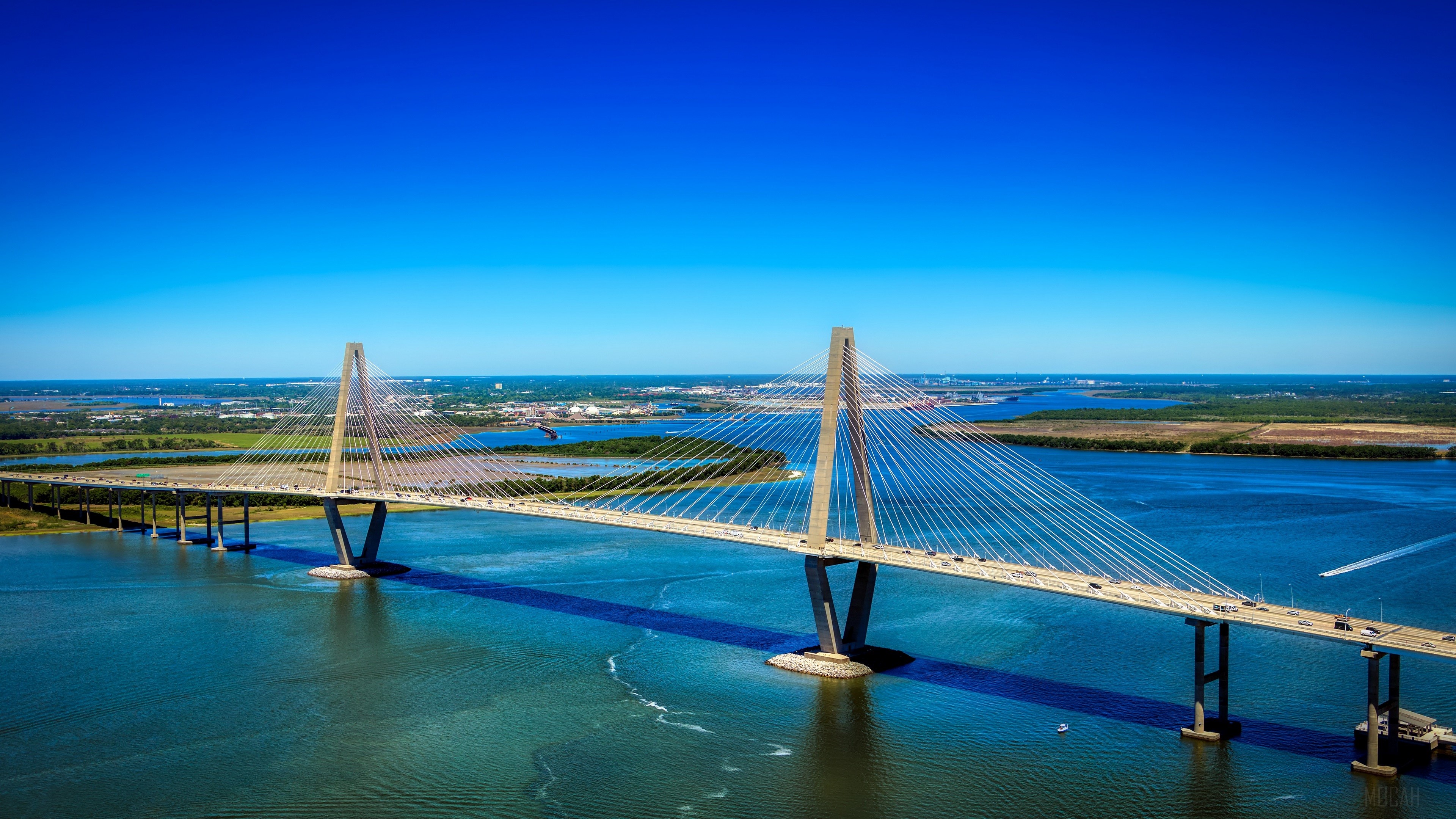 Arthur Ravenel Jr. Bridge over Cooper River in Charleston, USA 4K HD Wallpaper