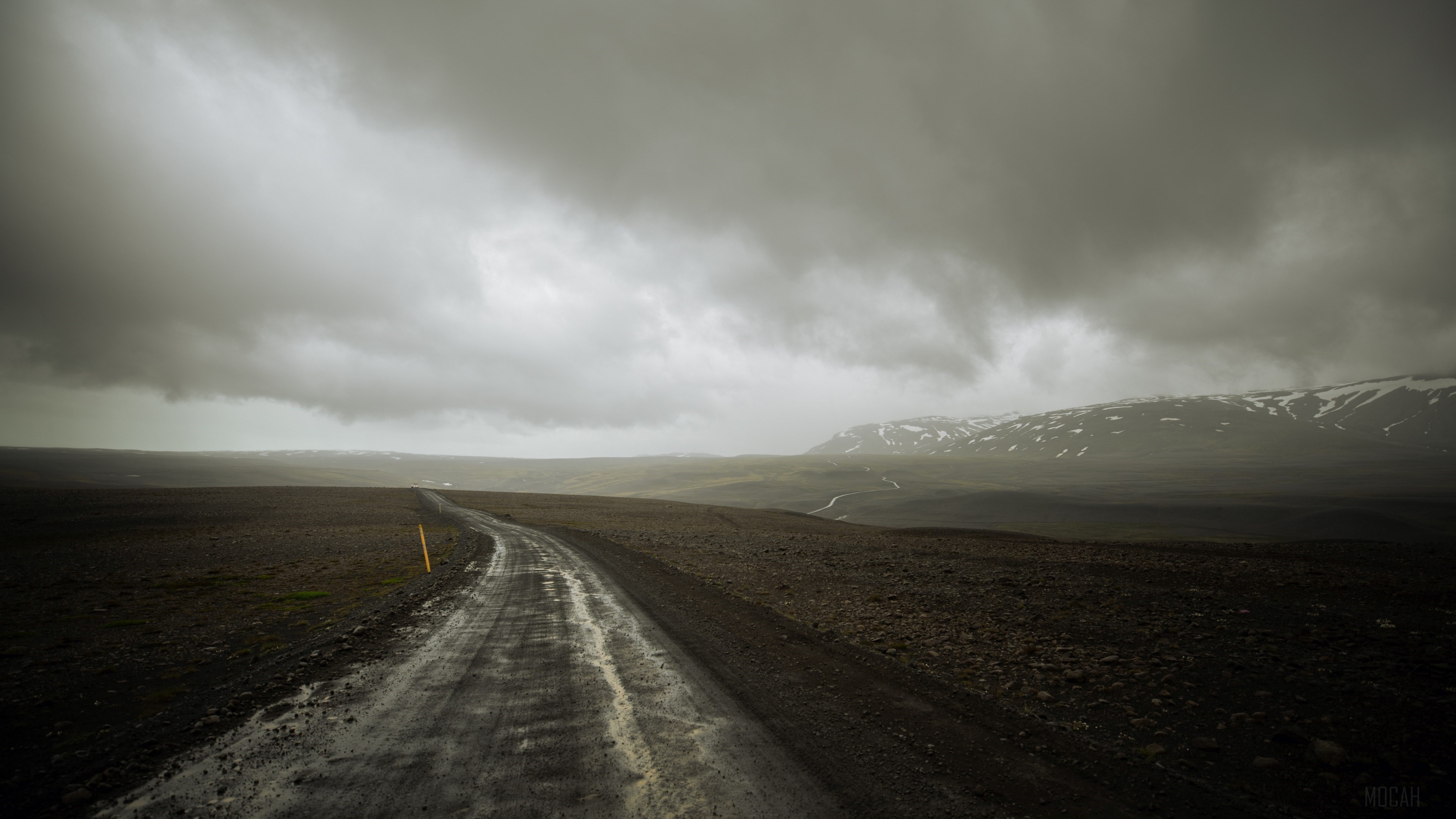Road in Iceland Landscape with Mountains and Clouds 4K HD Wallpaper