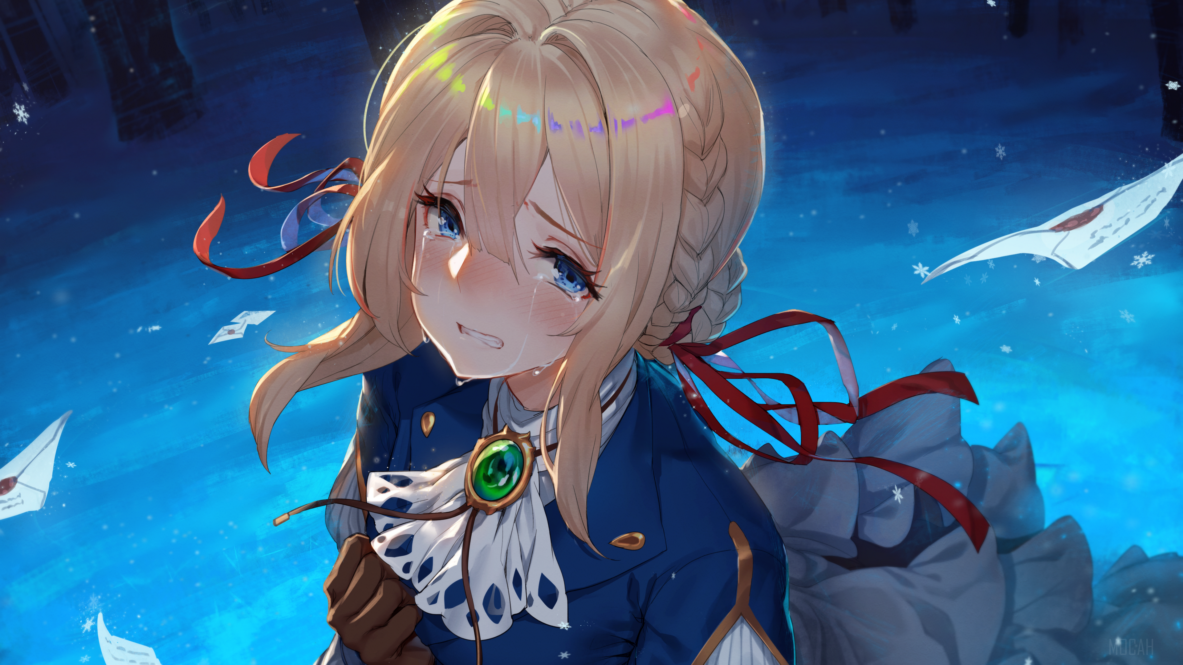 Violet Evergarden crying in the snow HD Wallpaper