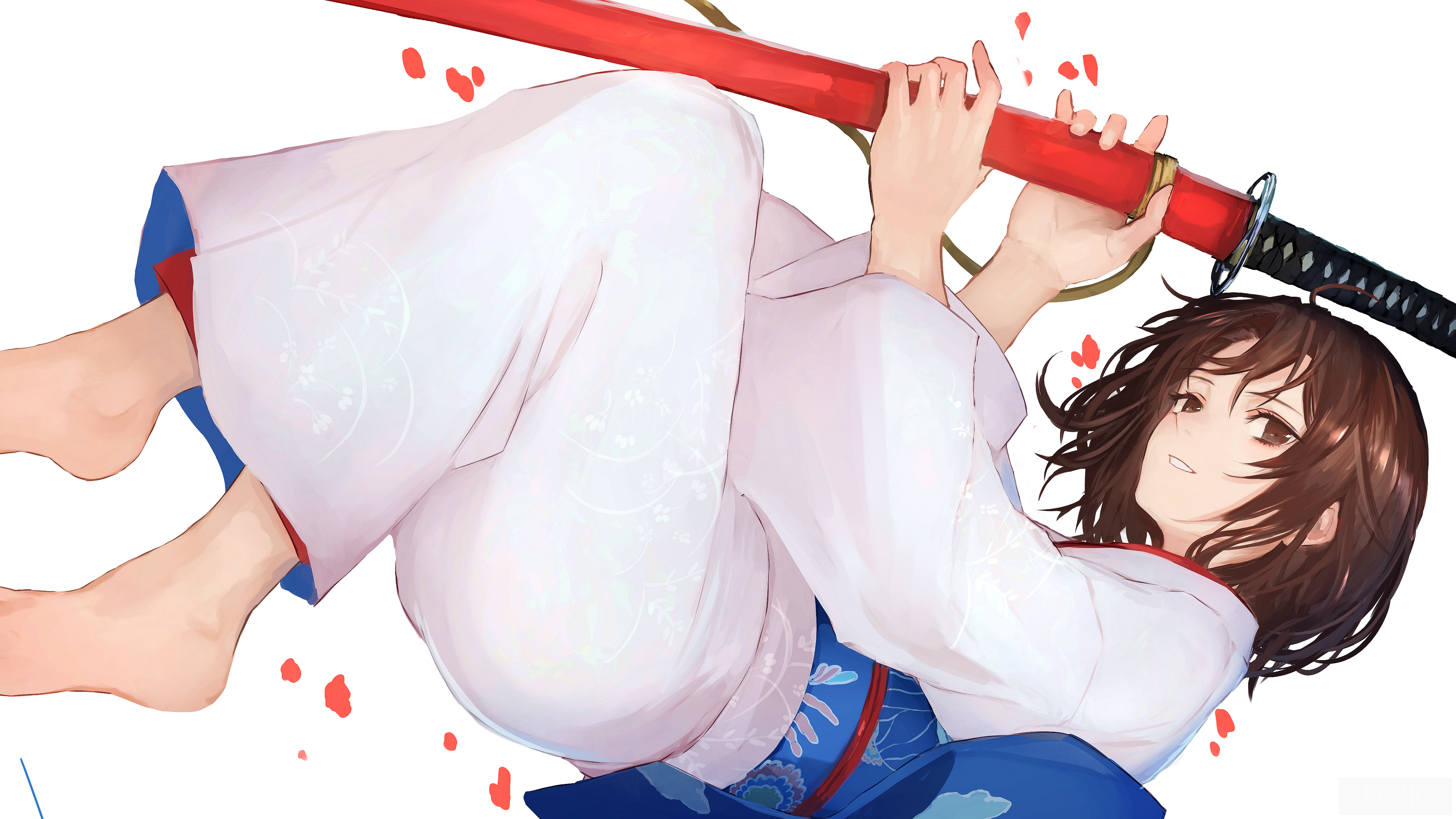 Shiki Ryougi with a red katana 4K HD Wallpaper