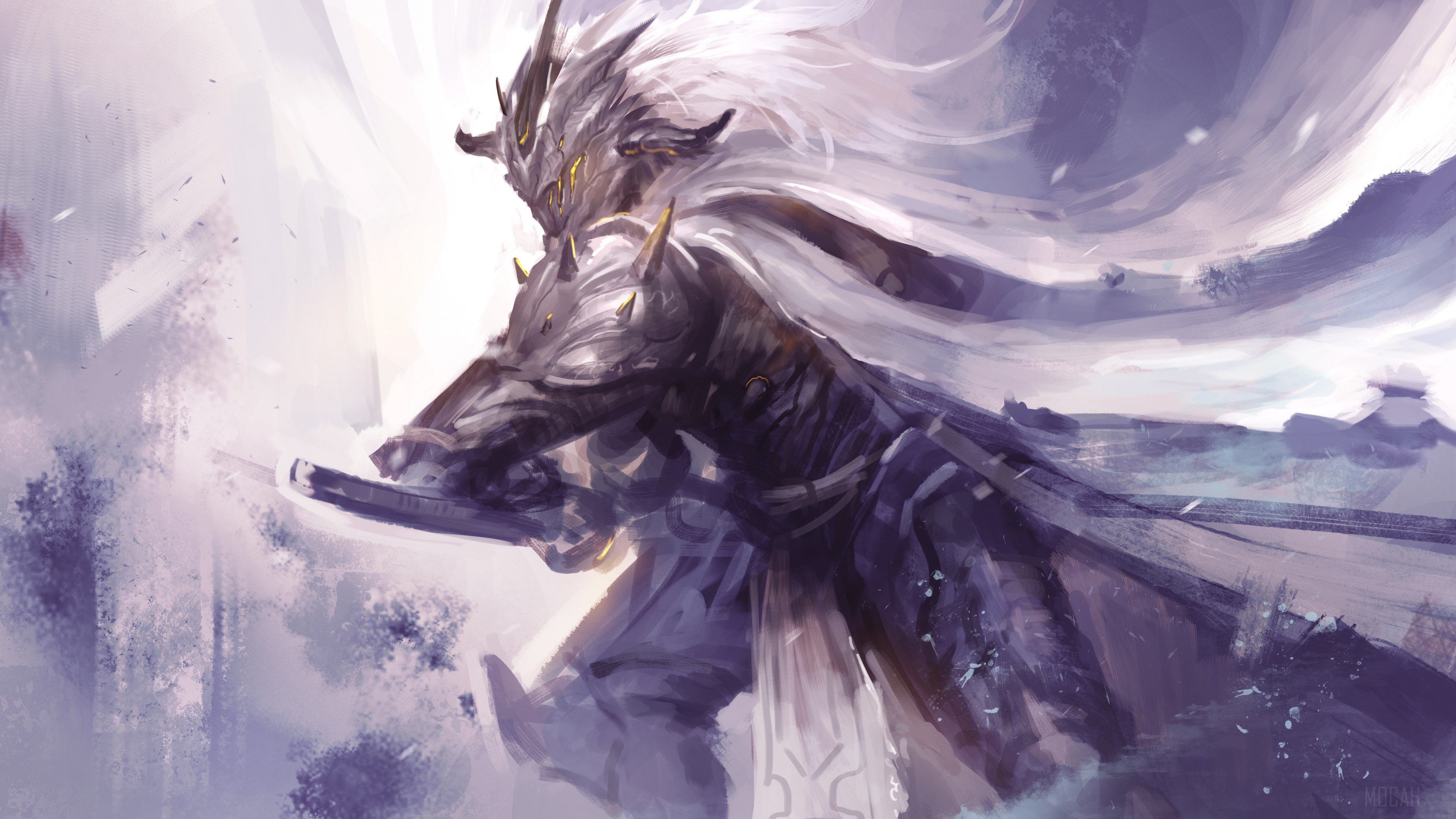 Warrior in ornate armor with a sword 4K HD Wallpaper