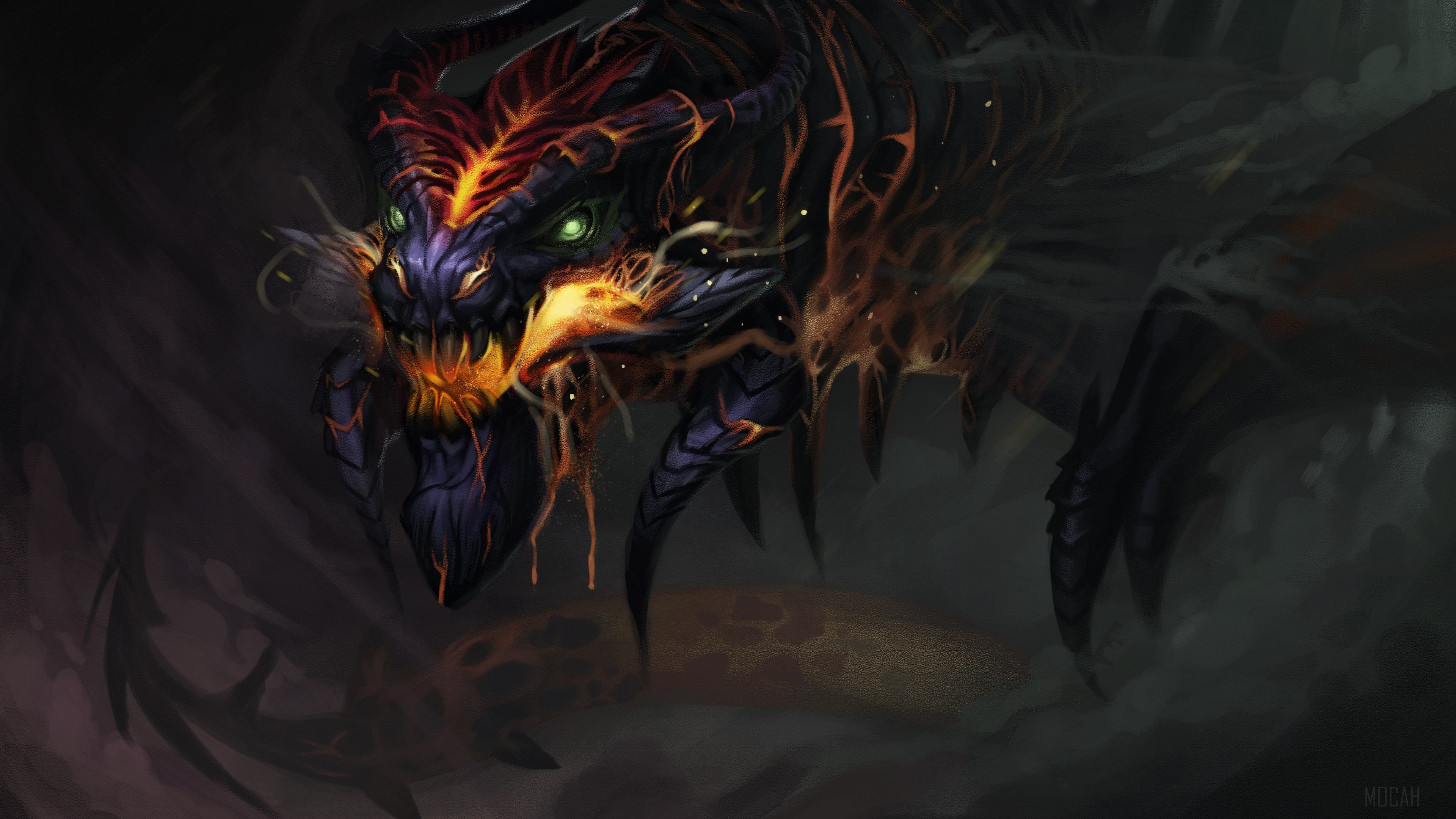 Dragon with horns and fire 4K HD Wallpaper