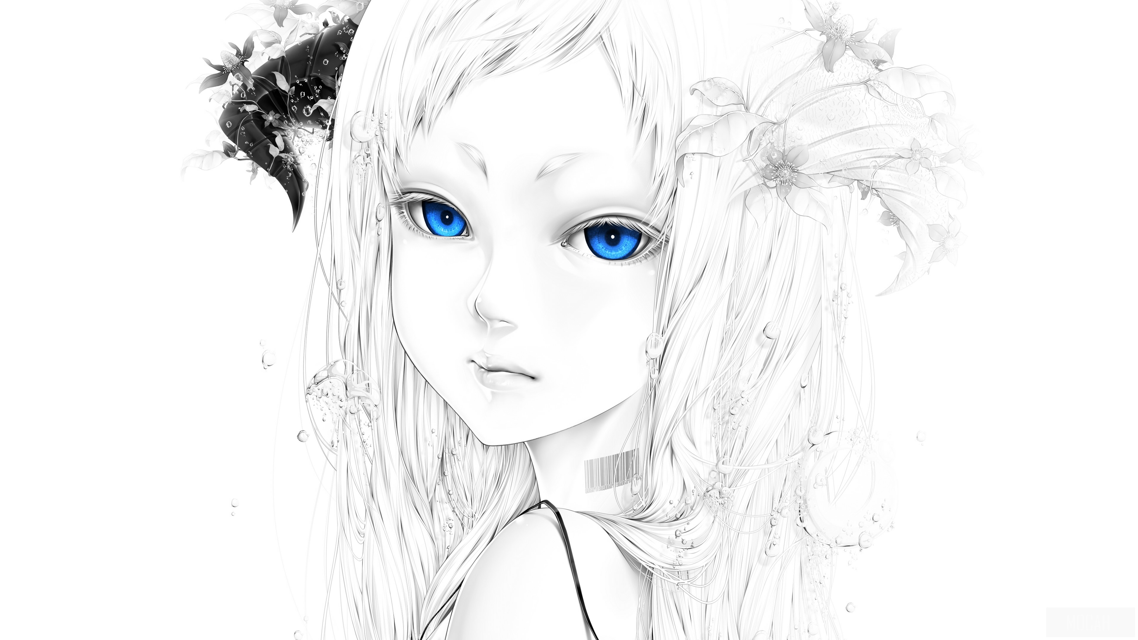 Anime girl with blue eyes and horns HD Wallpaper