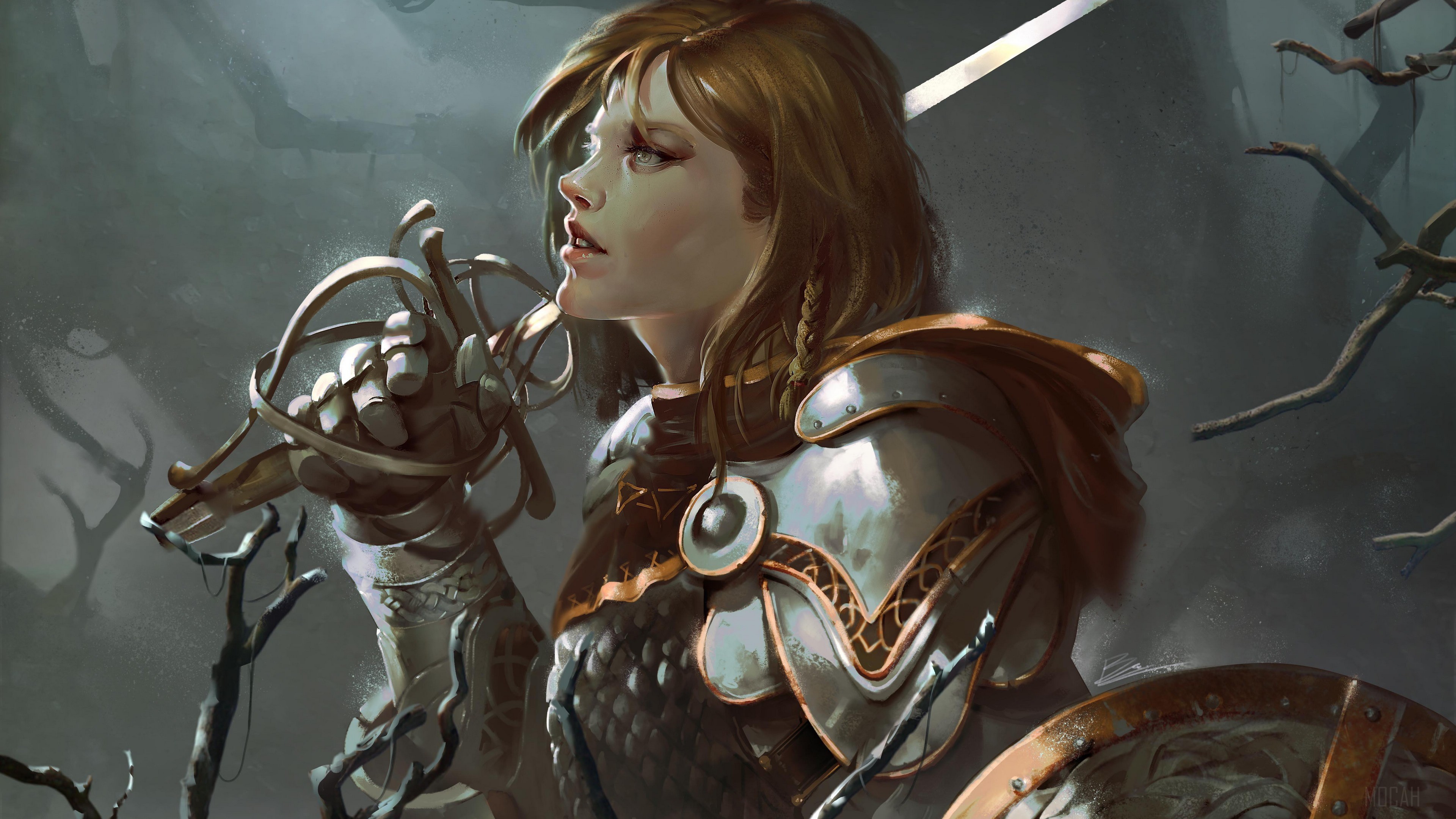 Woman Warrior with Sword and Shield 4K HD Wallpaper