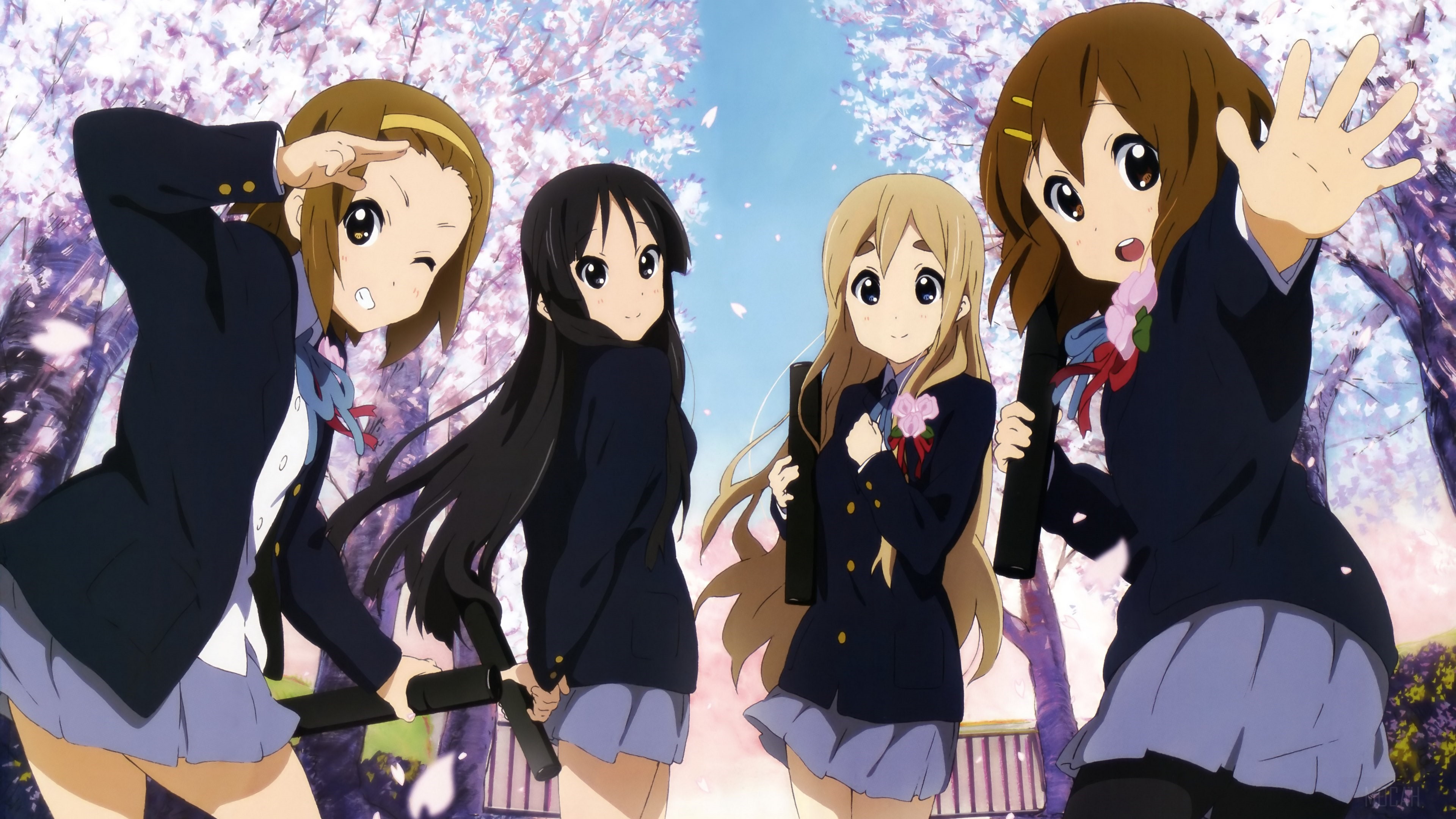 Yui Hirasawa, Ritsu Tainaka, Mio Akiyama, Tsumugi Kotobuki 4K HD Wallpaper