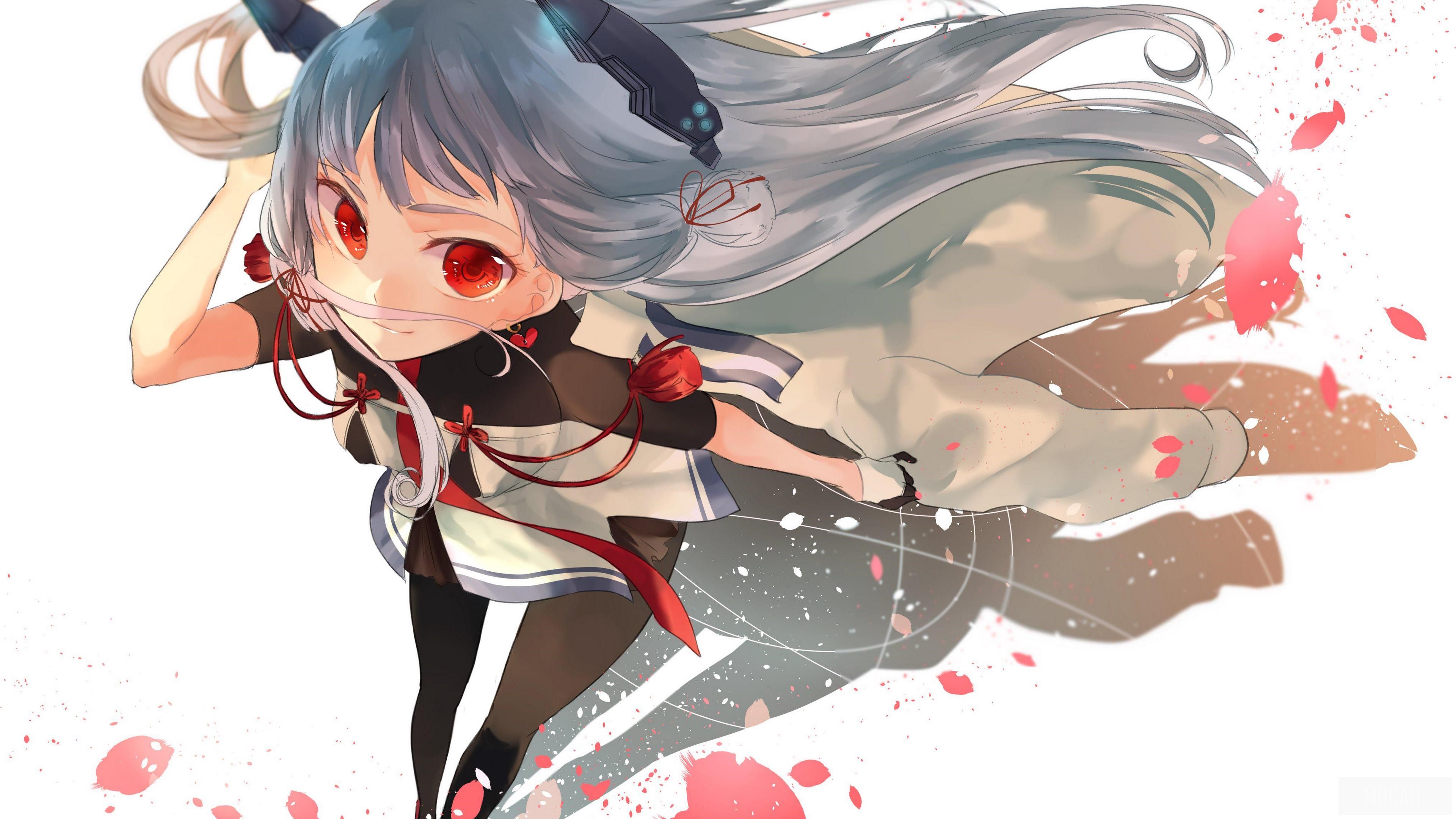 Anime girl with red eyes and white hair HD Wallpaper